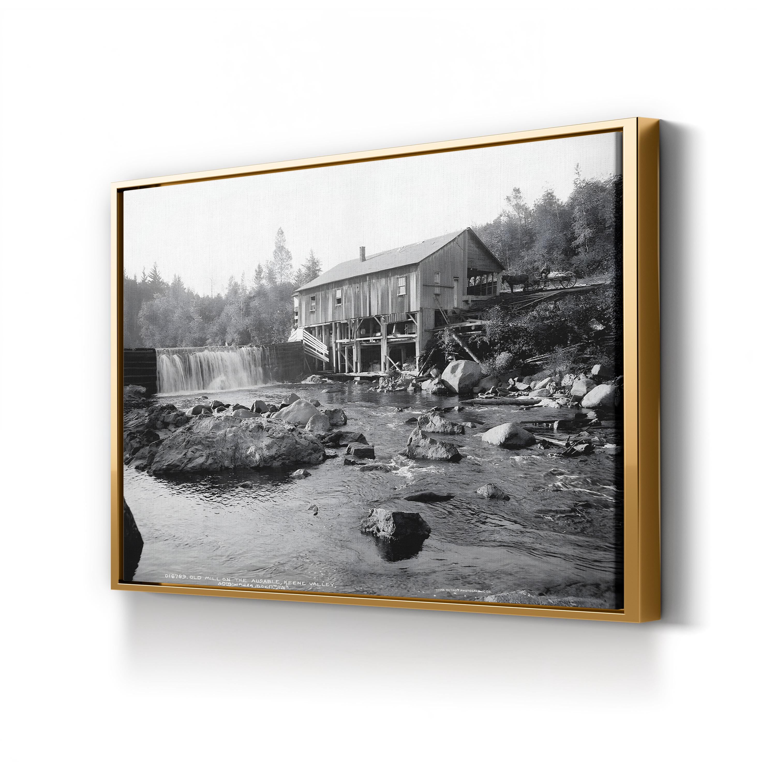 An Old Mill on the Ausable River, Adirondack Mountains, New York, c.1903 – Black & White Vintage Landscape Photograph Canvas