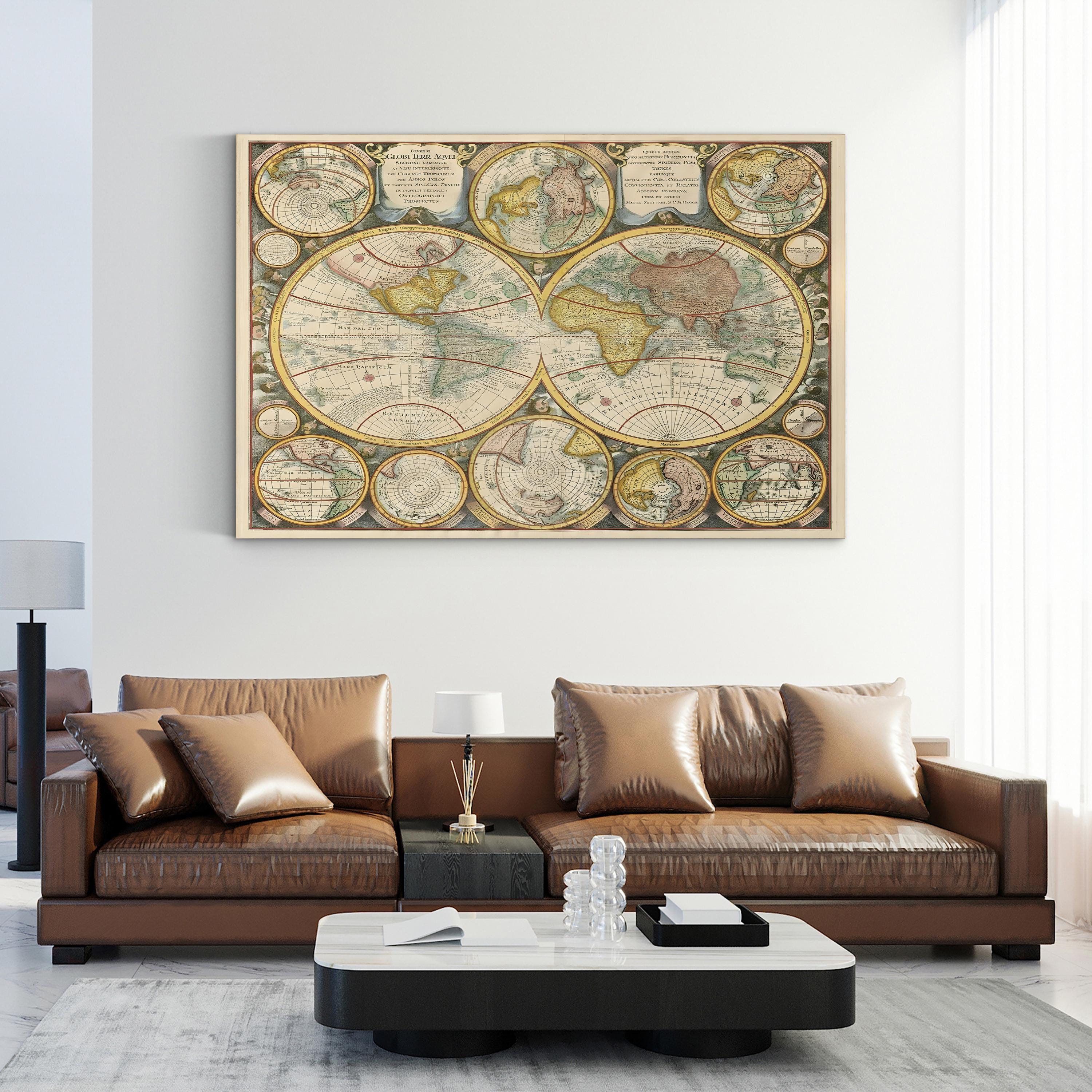 Antique World Map Collage – Historical Map Wall Art | Vintage Globe Canvas Print