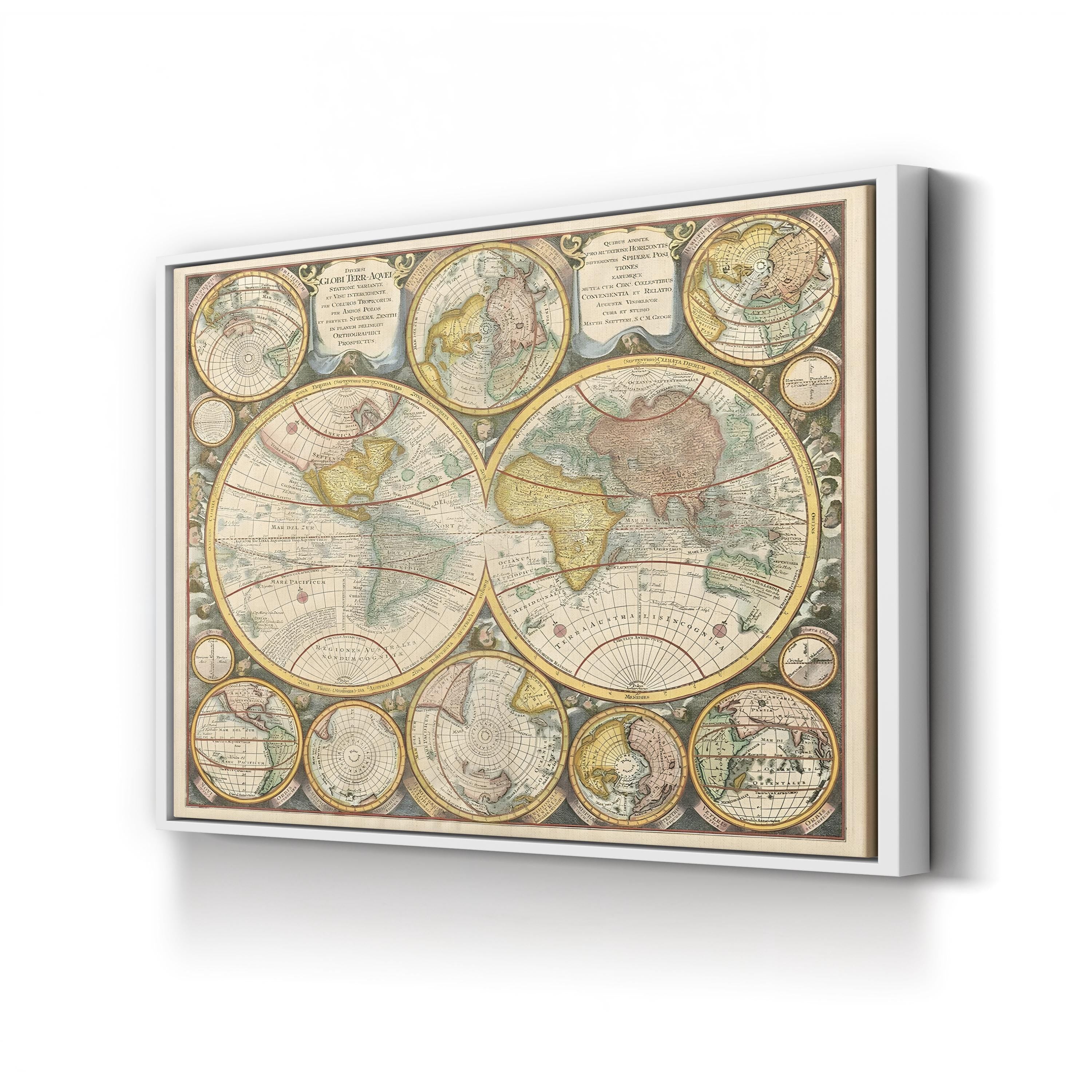 Antique World Map Collage – Historical Map Wall Art | Vintage Globe Canvas Print