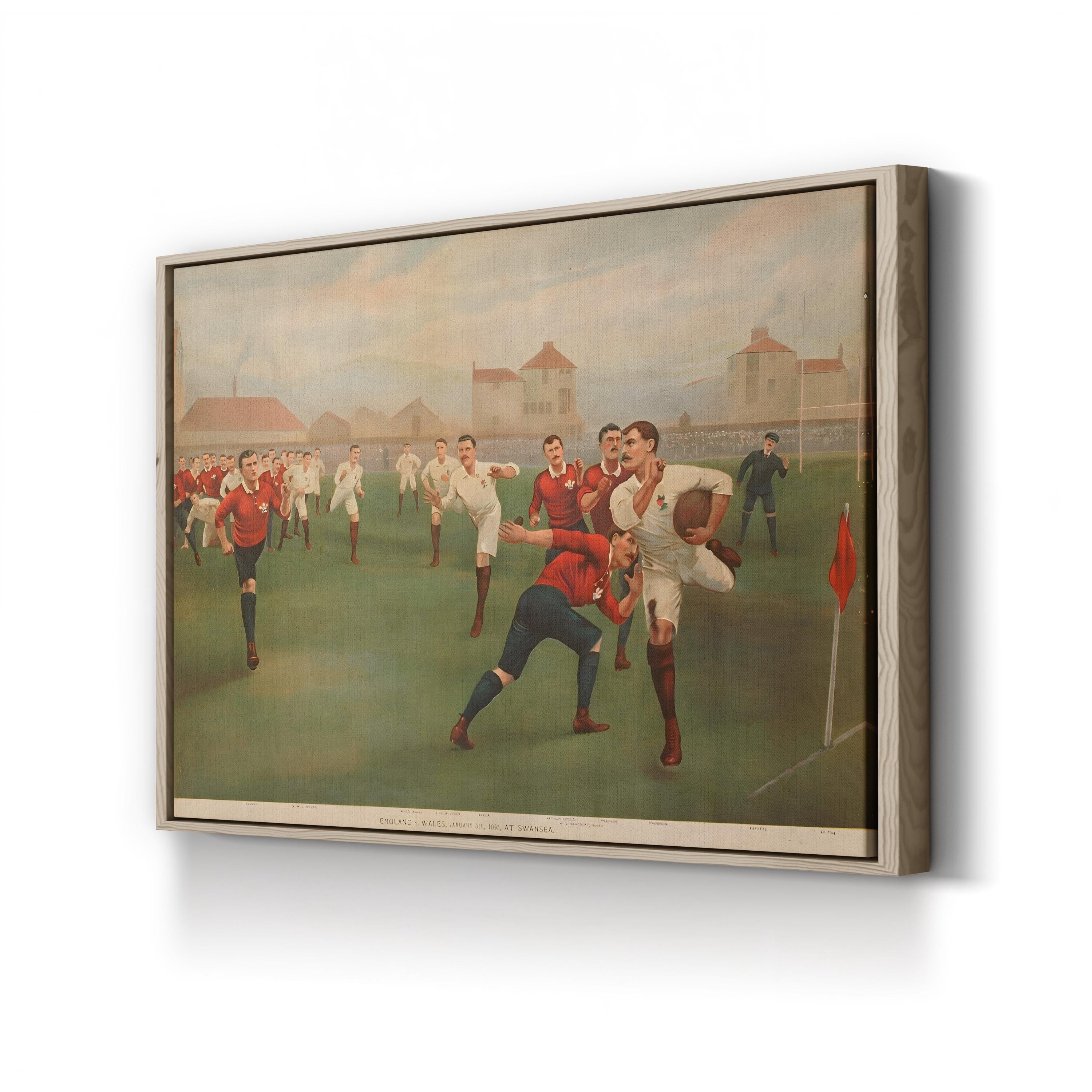 1895 England vs Wales Football canvas print in Oak frame