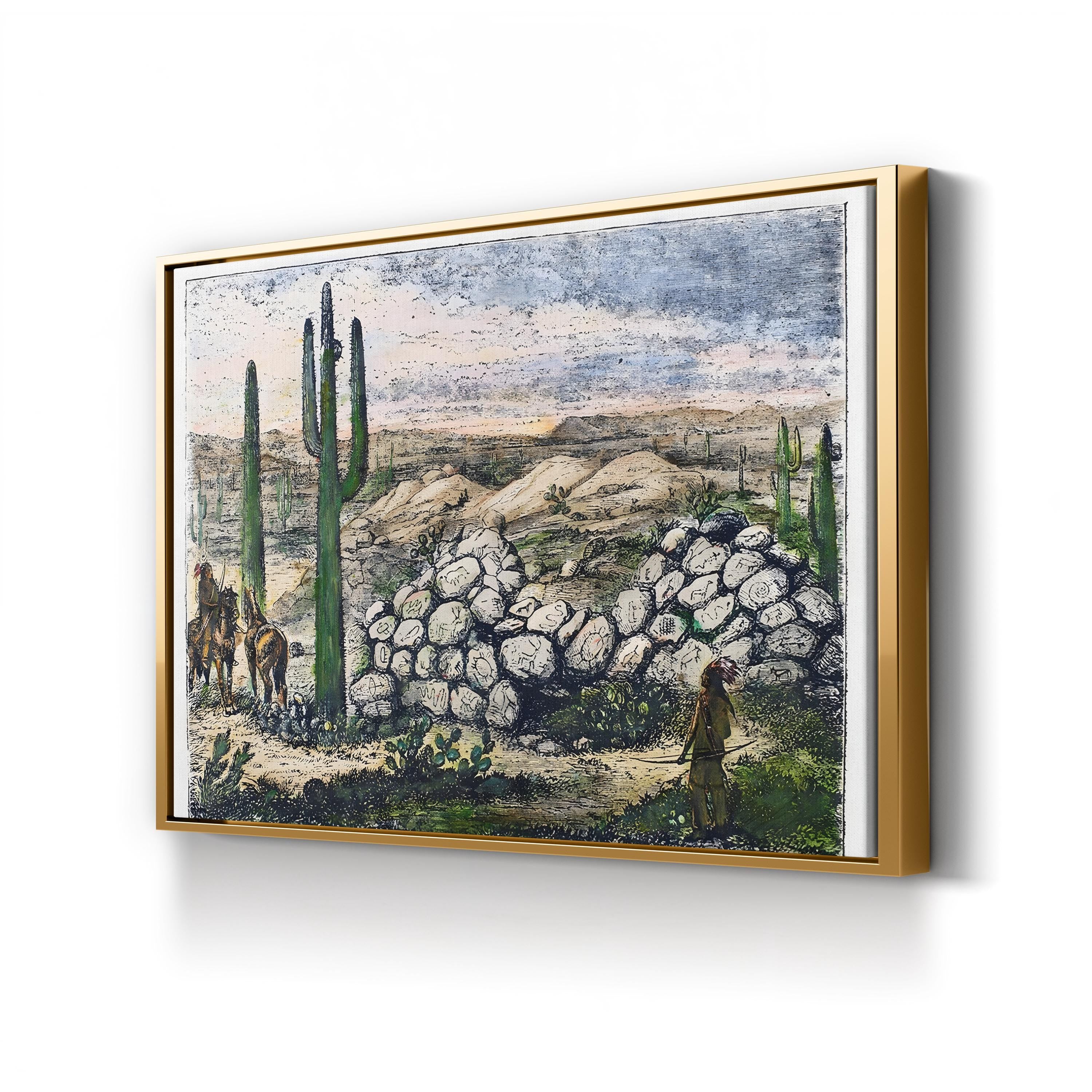 Vintage Arizona Desert Canvas Art Print: 1876 Painted Rocks Engraving