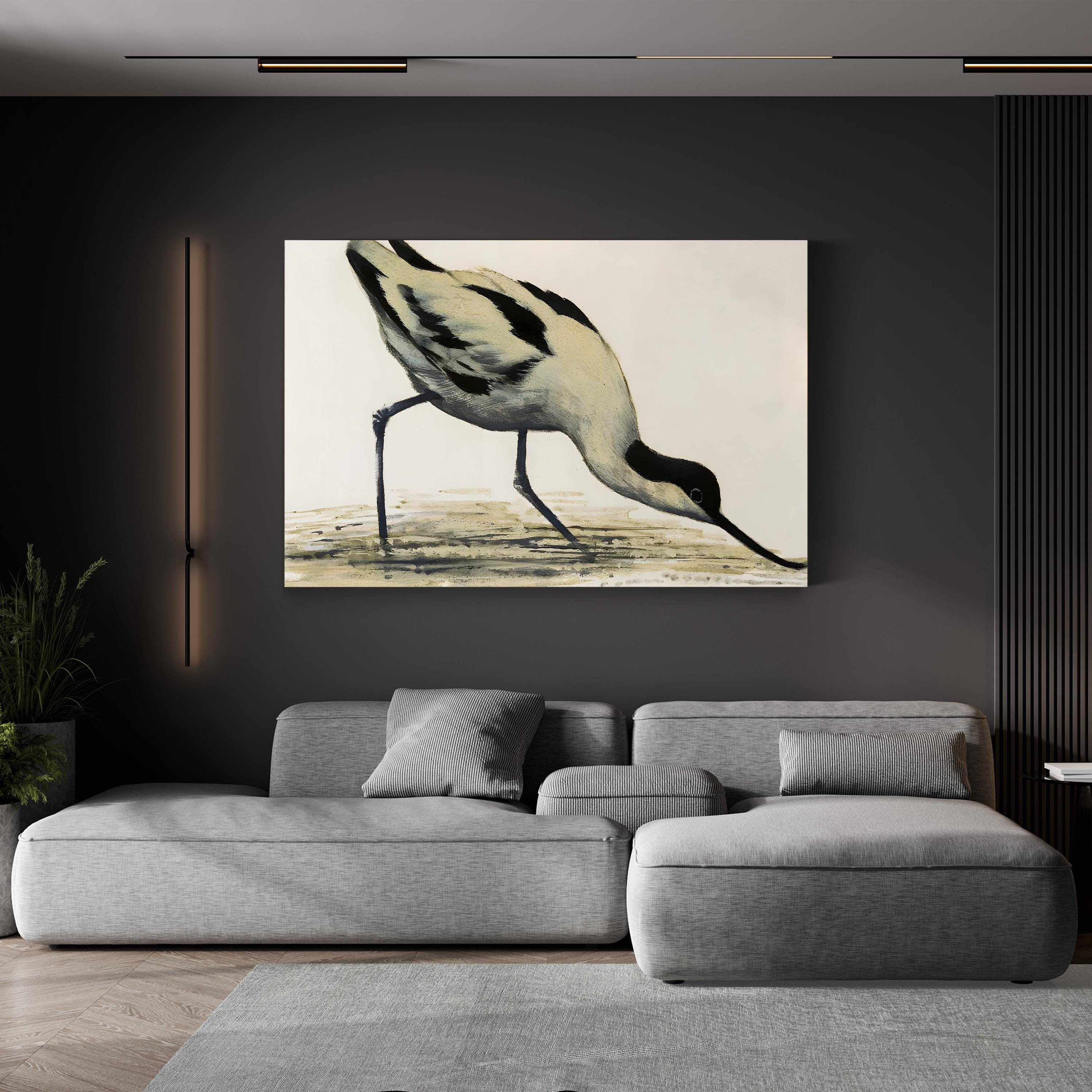 Vintage Avocet Bird Print: Black and White Shorebird Illustration