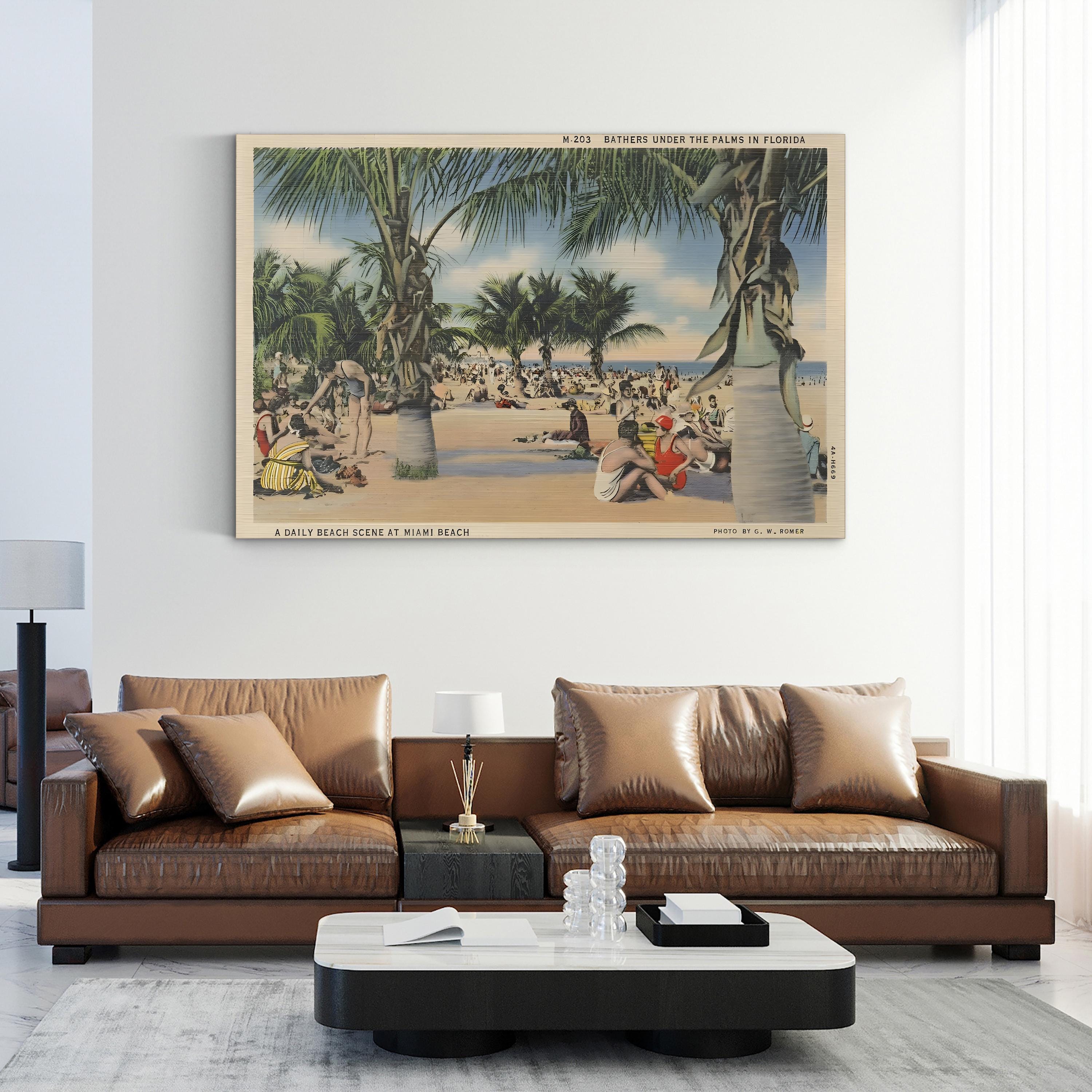 Miami Beach Postcard – Period Illustration Wall Art | Mid-Century Coastal Canvas Print