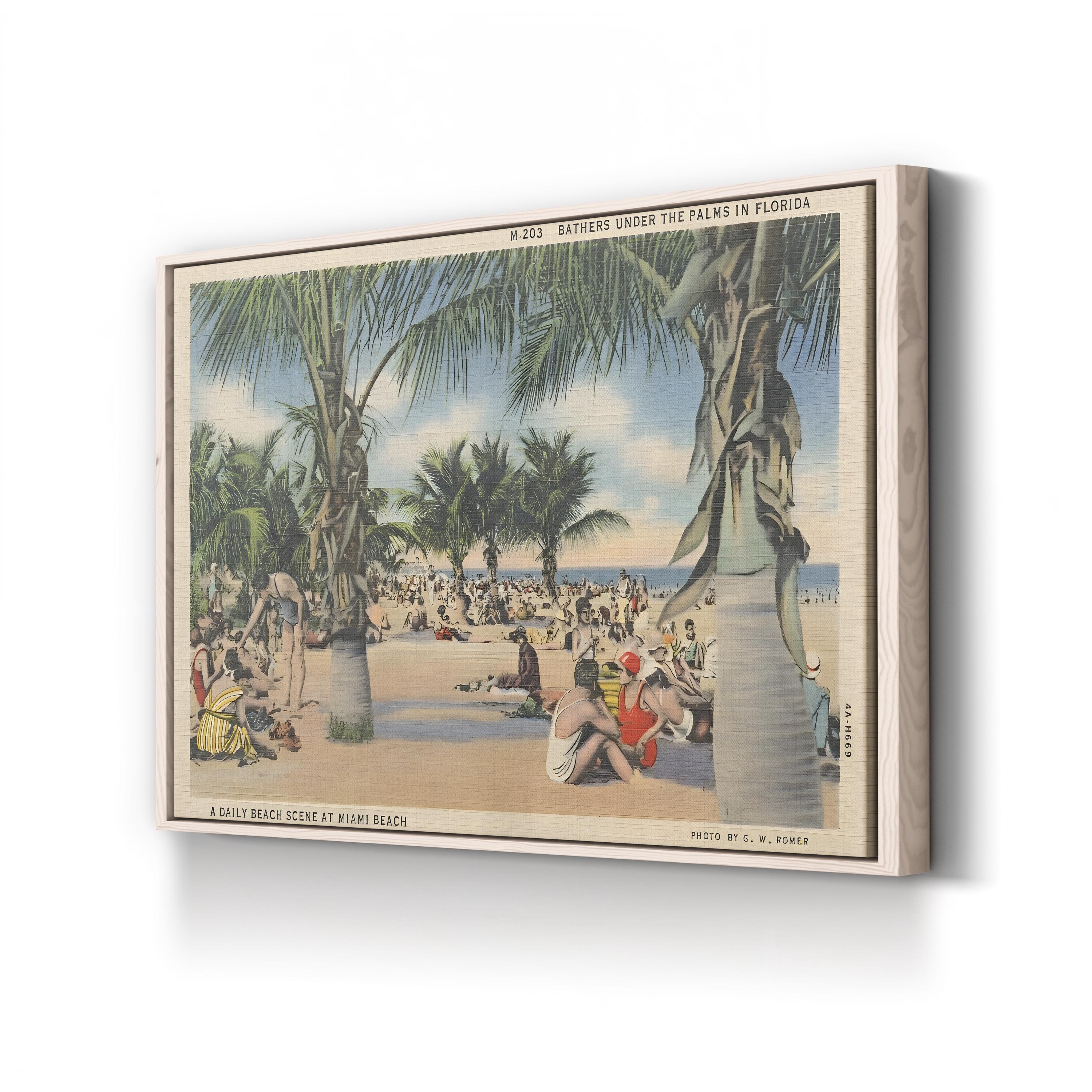Miami Beach Postcard – Period Illustration Wall Art | Mid-Century Coastal Canvas Print