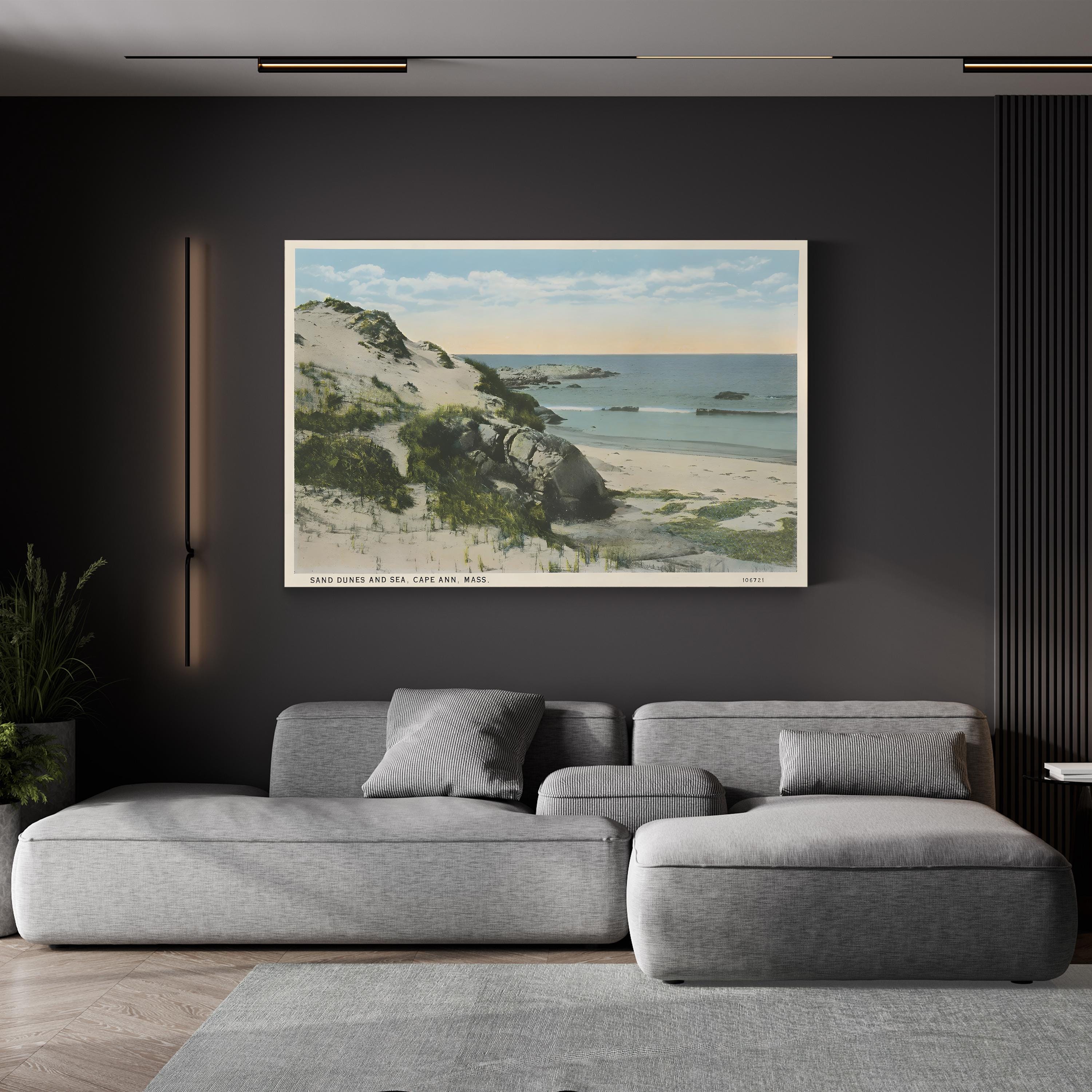 Beach Postcard V – Period Illustration Wall Art | Vintage Coastal Canvas Print