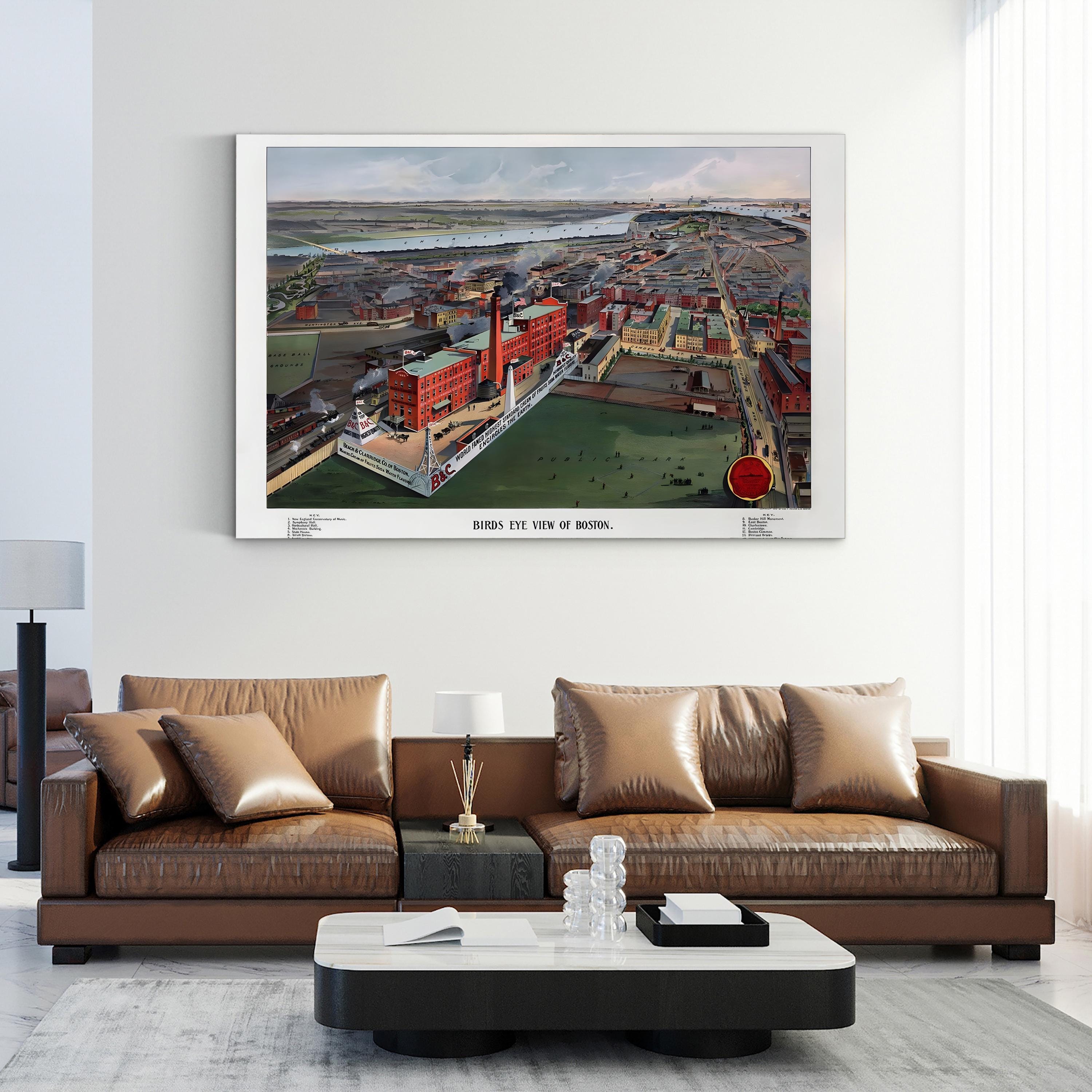 Vintage Boston Map Canvas Print: 1902 Bird’s Eye View Cityscape