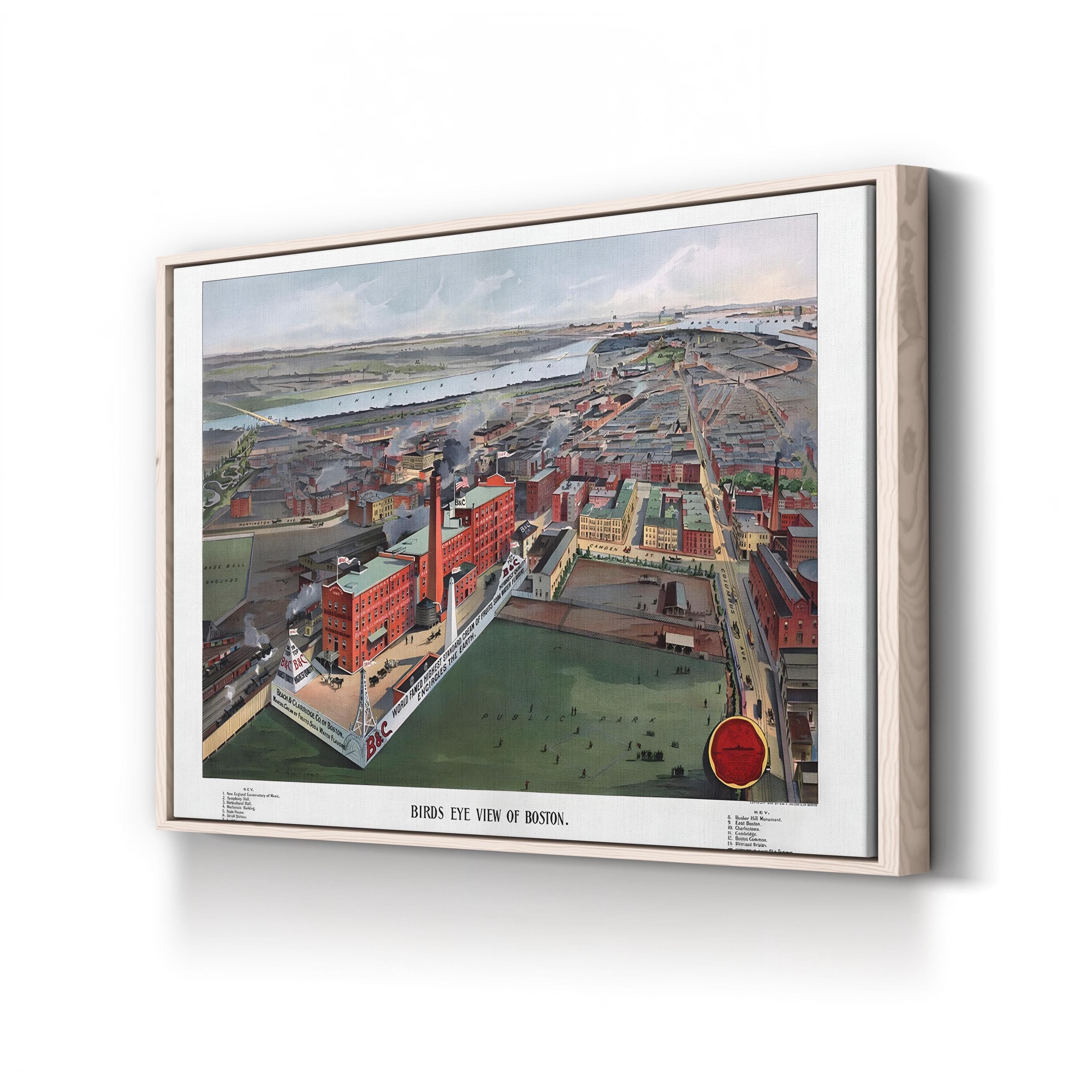 Vintage Boston Map Canvas Print: 1902 Bird’s Eye View Cityscape