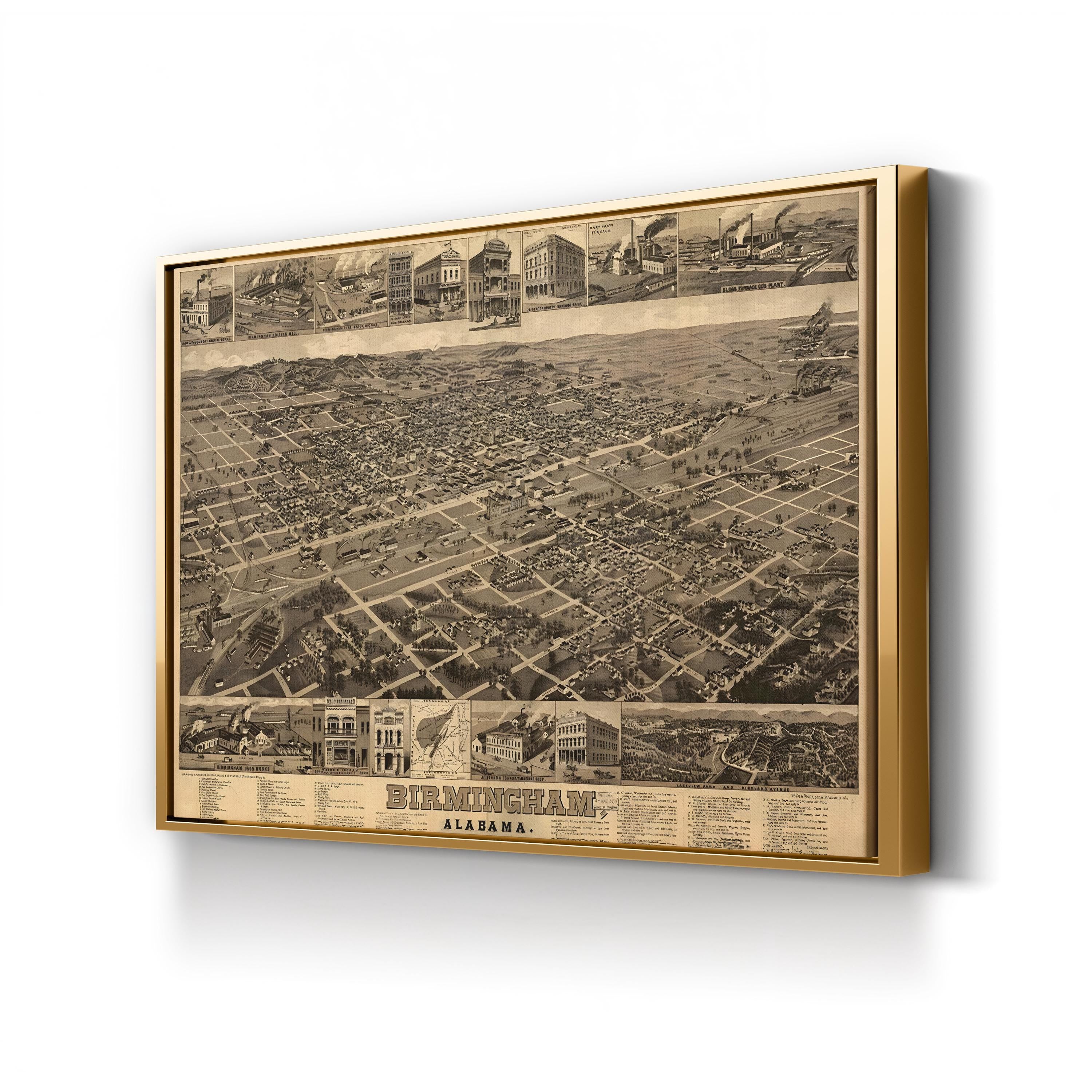 Vintage 1885 Birmingham Alabama Map Print – Historic Aerial City Lithograph