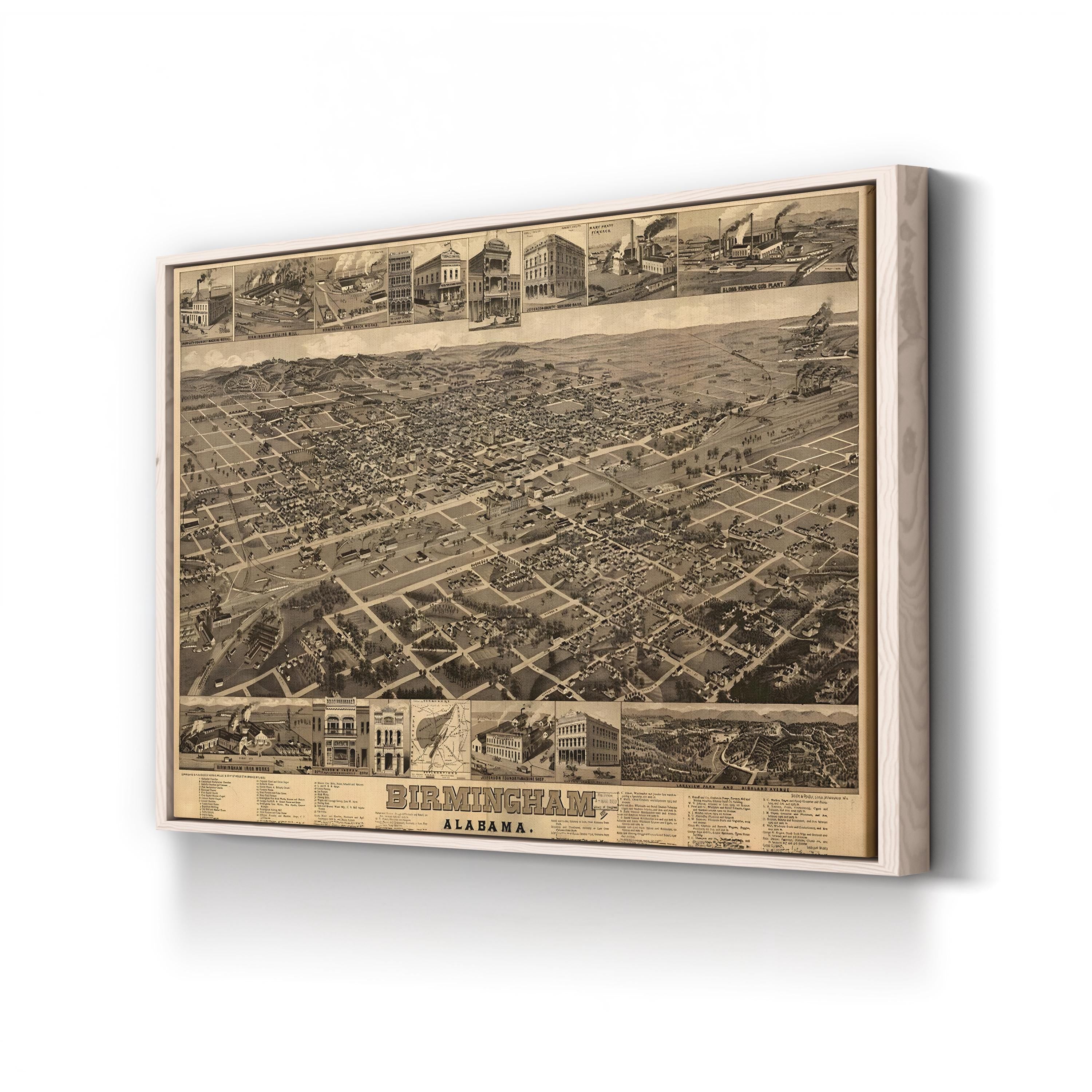 Vintage 1885 Birmingham Alabama Map Print – Historic Aerial City Lithograph