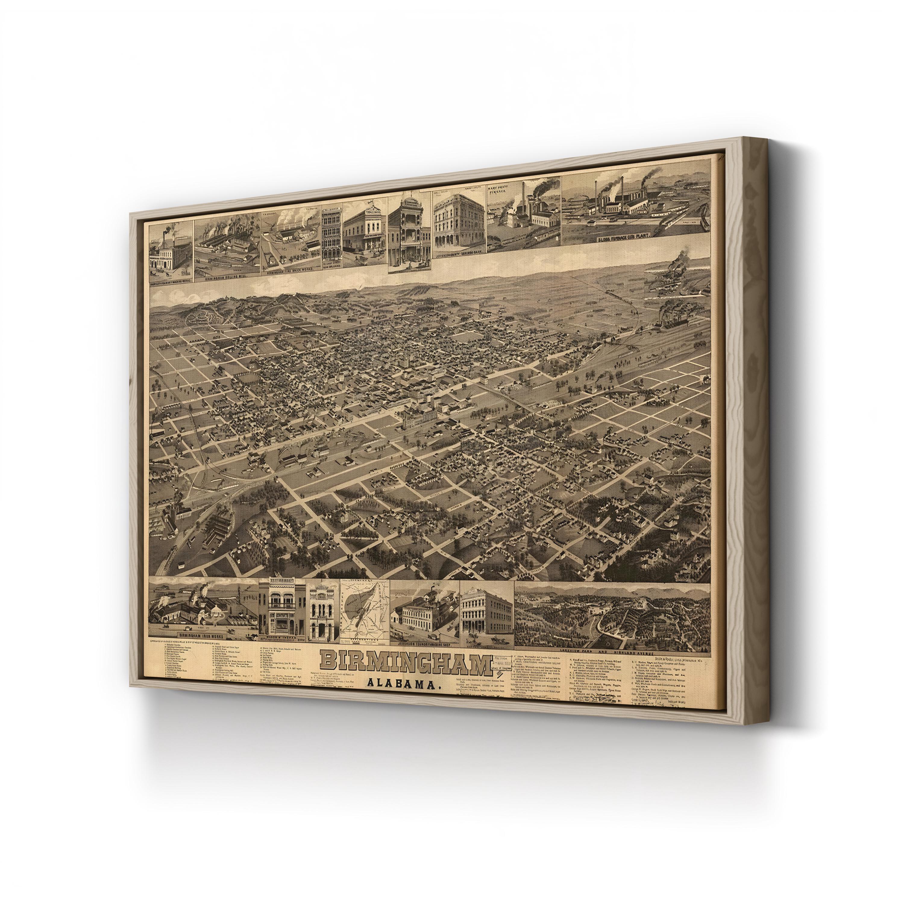 Vintage 1885 Birmingham Alabama Map Print – Historic Aerial City Lithograph