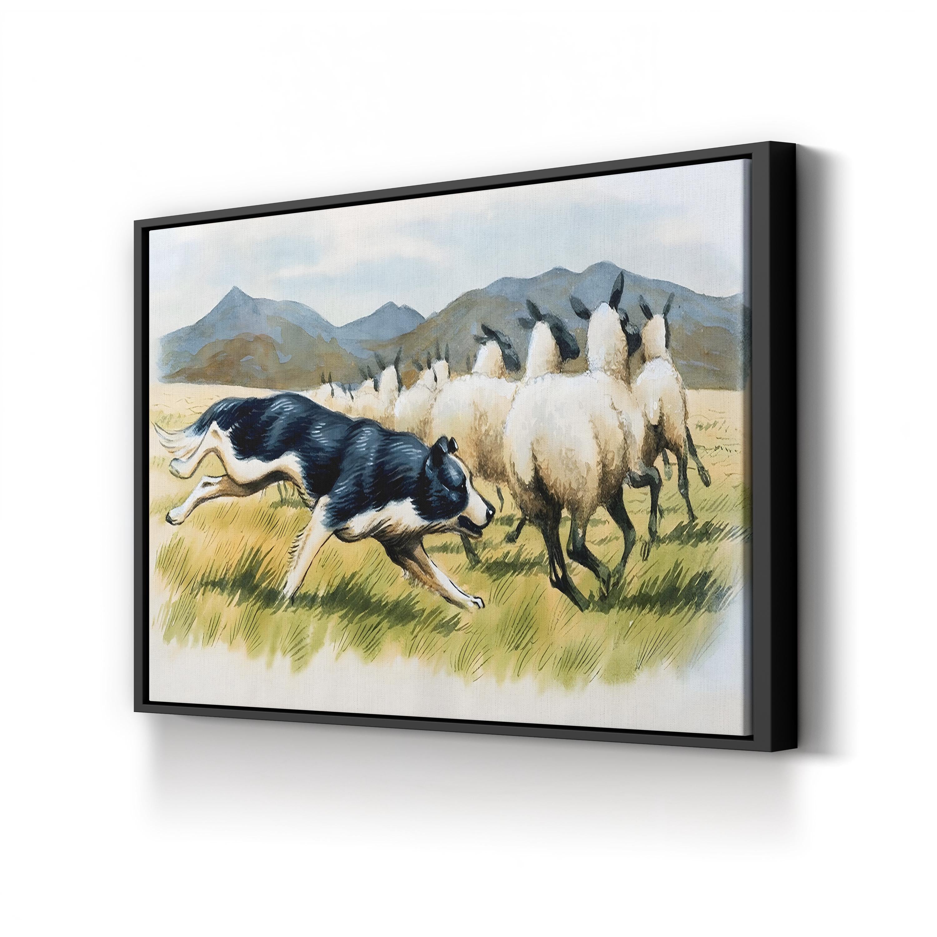 Border Collie Herding Sheep Wall Art by English School