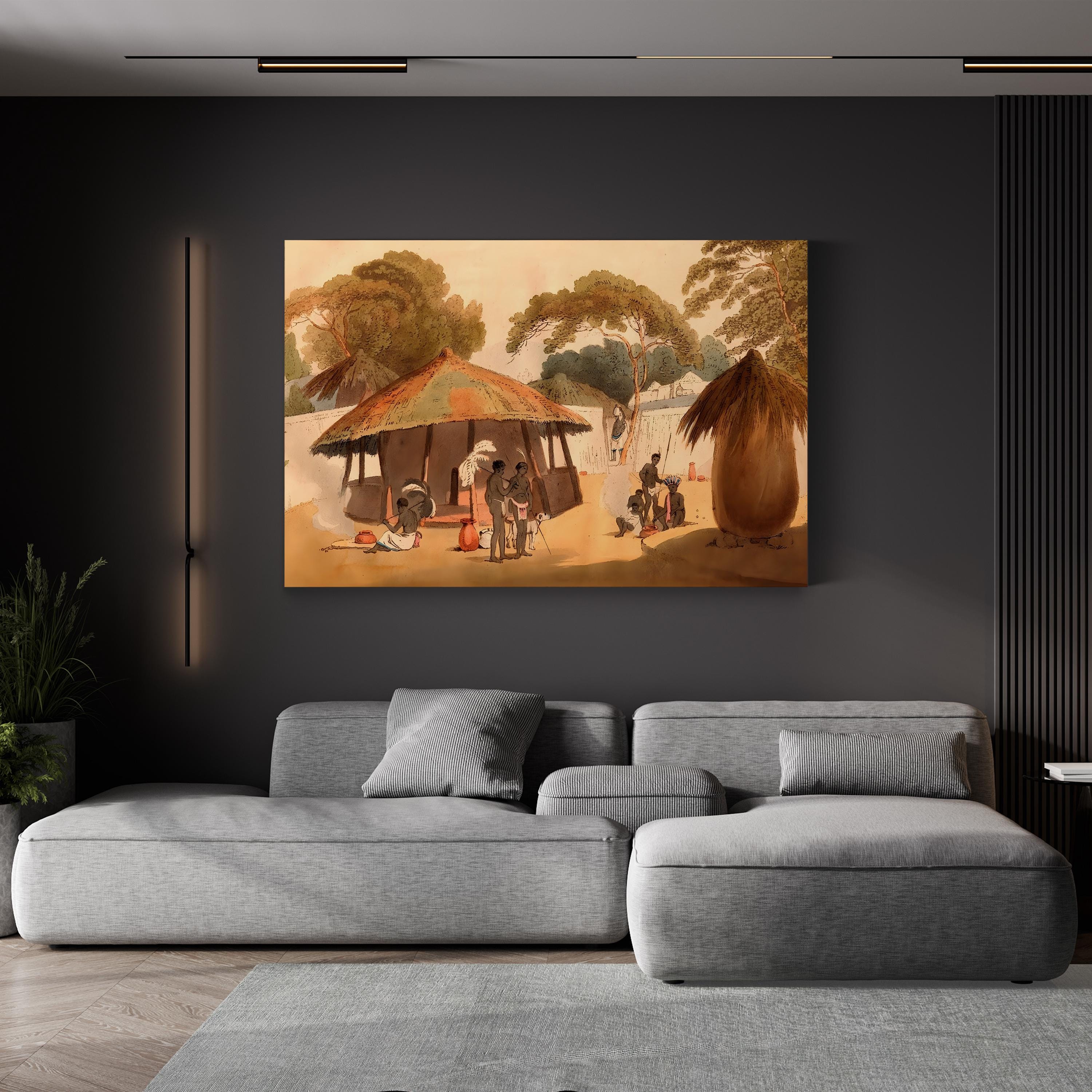 Booshuana Village, Southern Africa, 1806 canvas print, Gallery Canvas 1.50" wrap displayed in living room