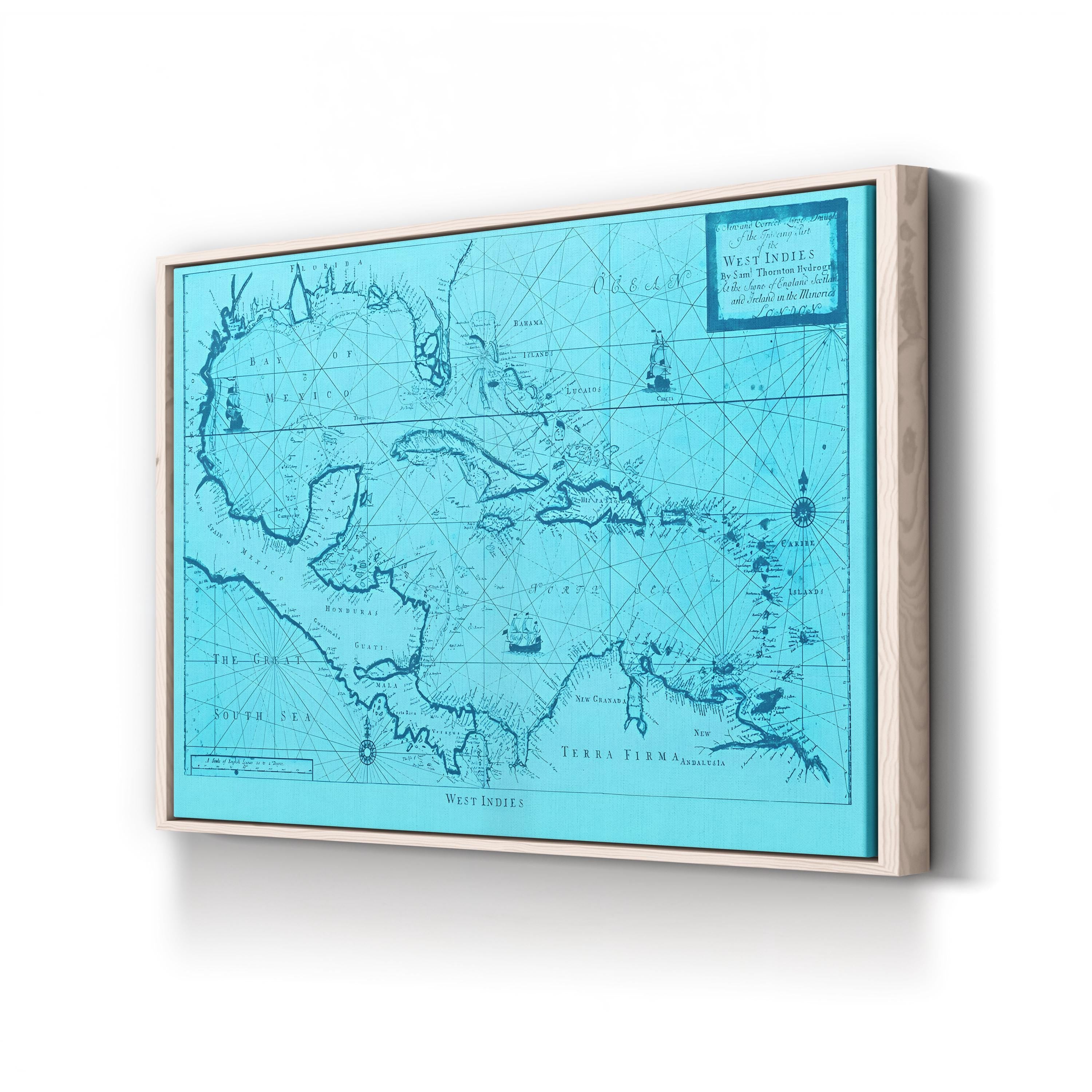 Framed map print on a white wall