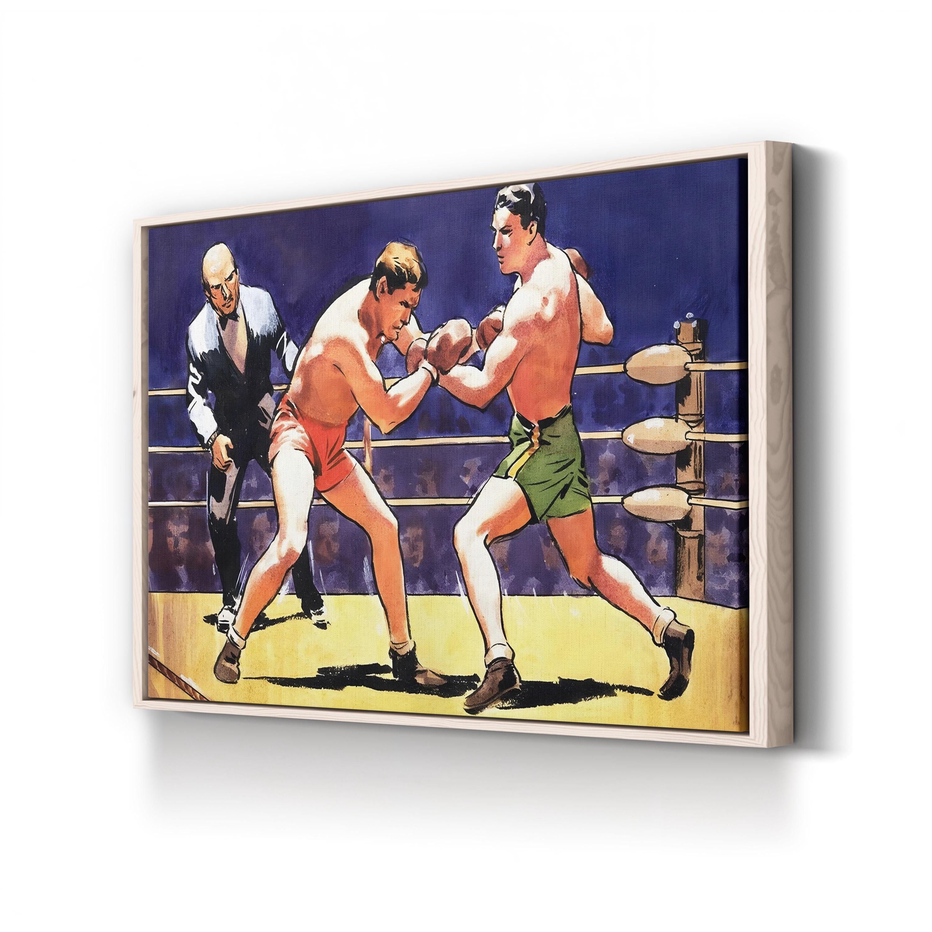 Vintage Boxing Match Canvas Art Print: 20th-Century Sports Illustration