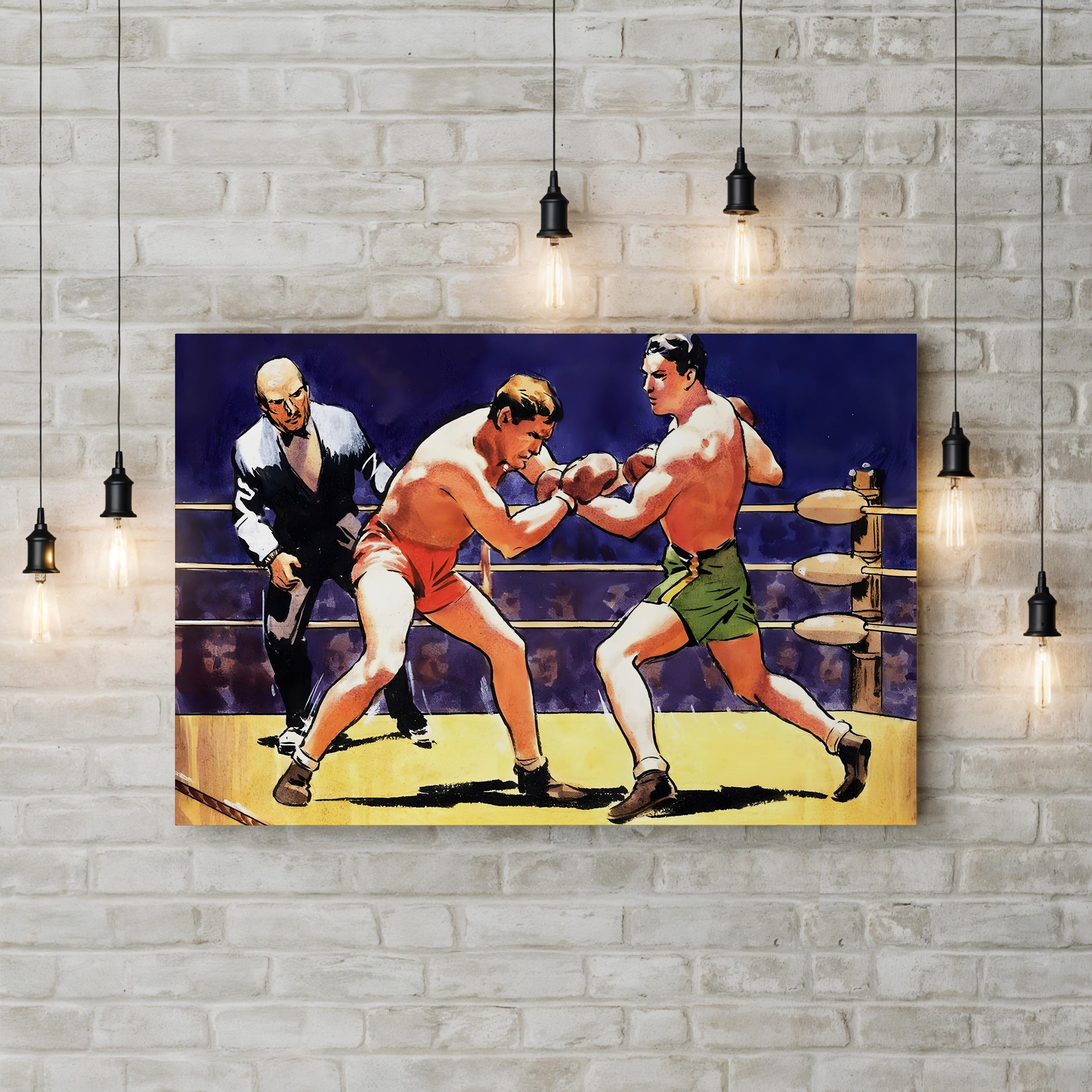 Vintage Boxing Match Canvas Art Print: 20th-Century Sports Illustration