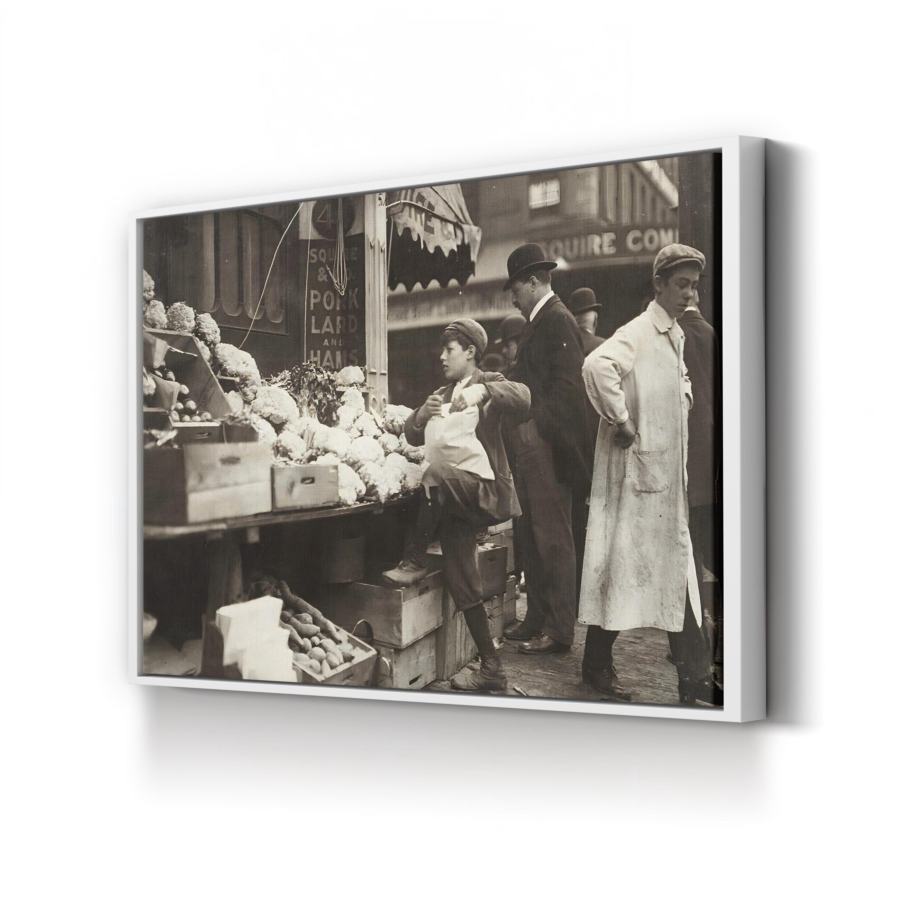 Boy Working At A Produce Stand In Boston, Massachusetts, 1909 Wall Art by Lewis Hine