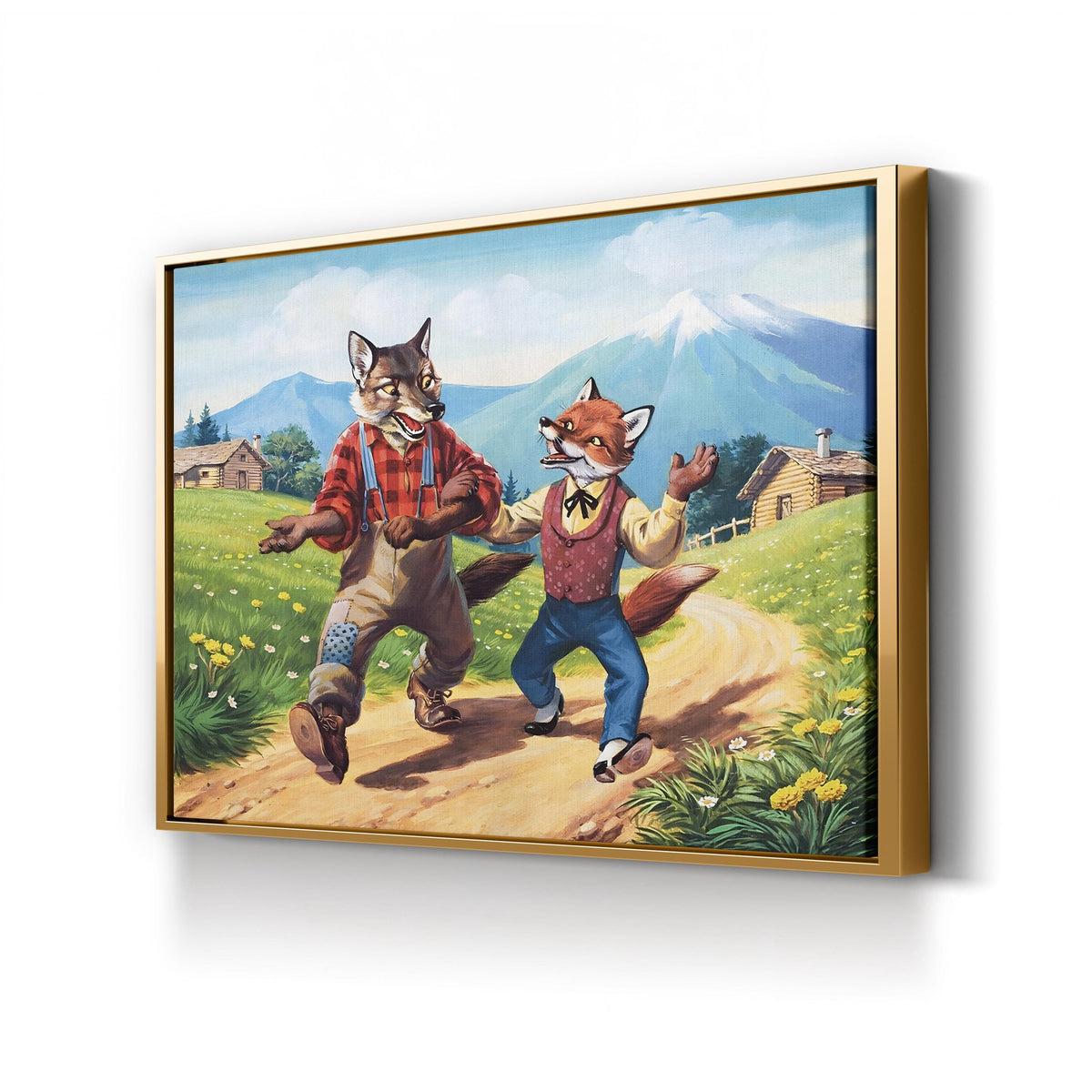 Brer Fox Walking with Brer Wolf canvas print in a gold frame
