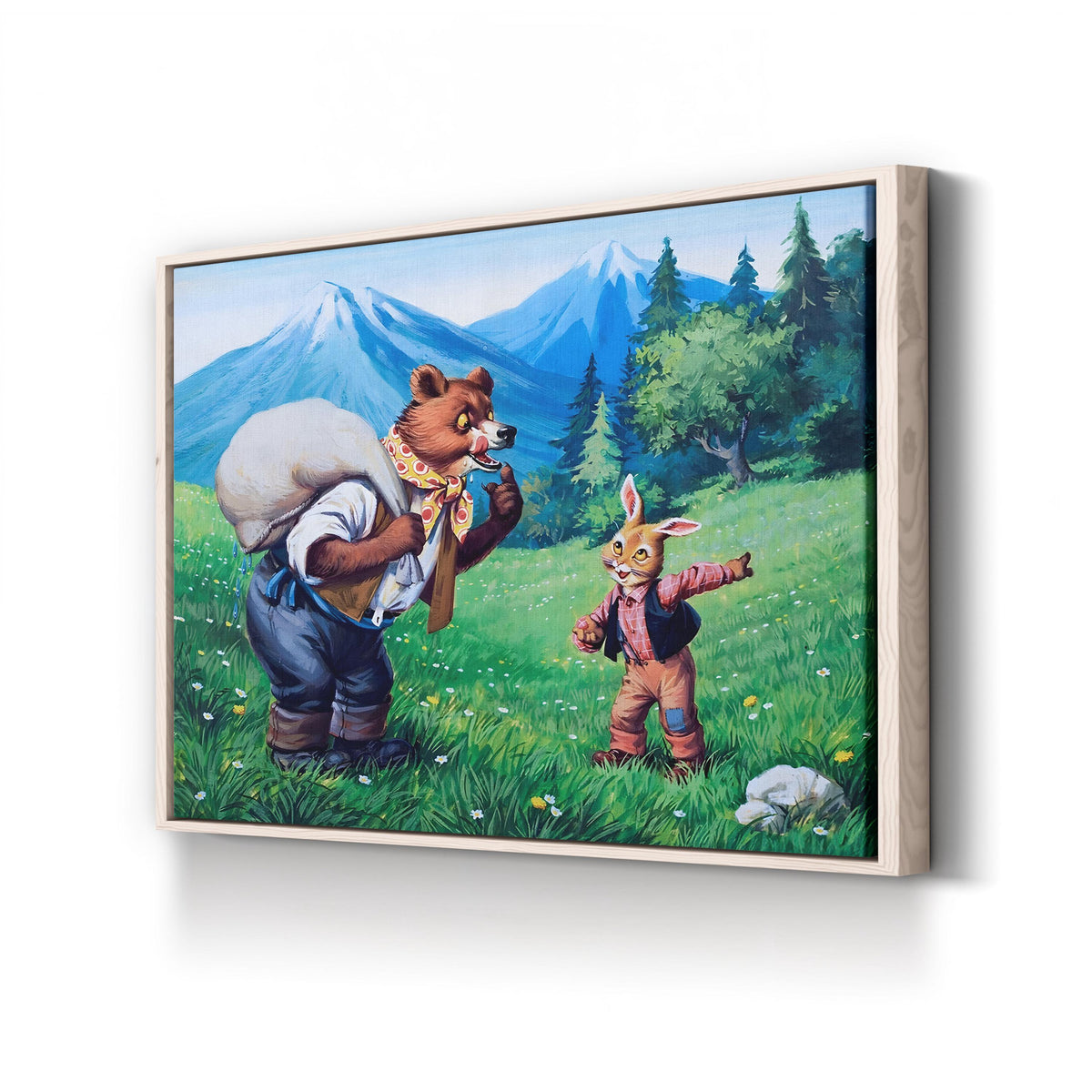 Brer Rabbit and Brer Bear canvas print in a natural wood frame