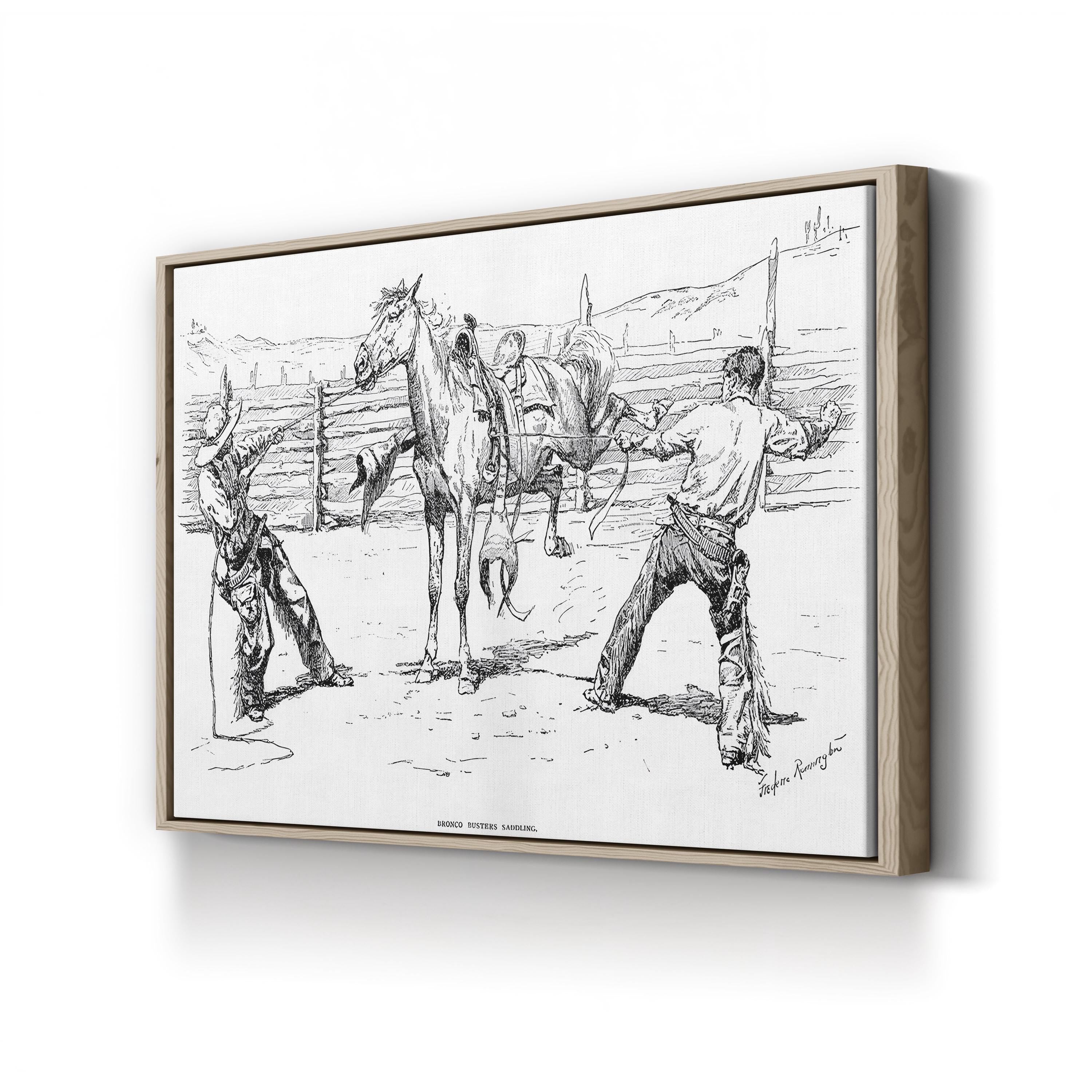 Bronco Busters Cowboys – Period Illustration Wall Art | Vintage Rodeo Canvas Print