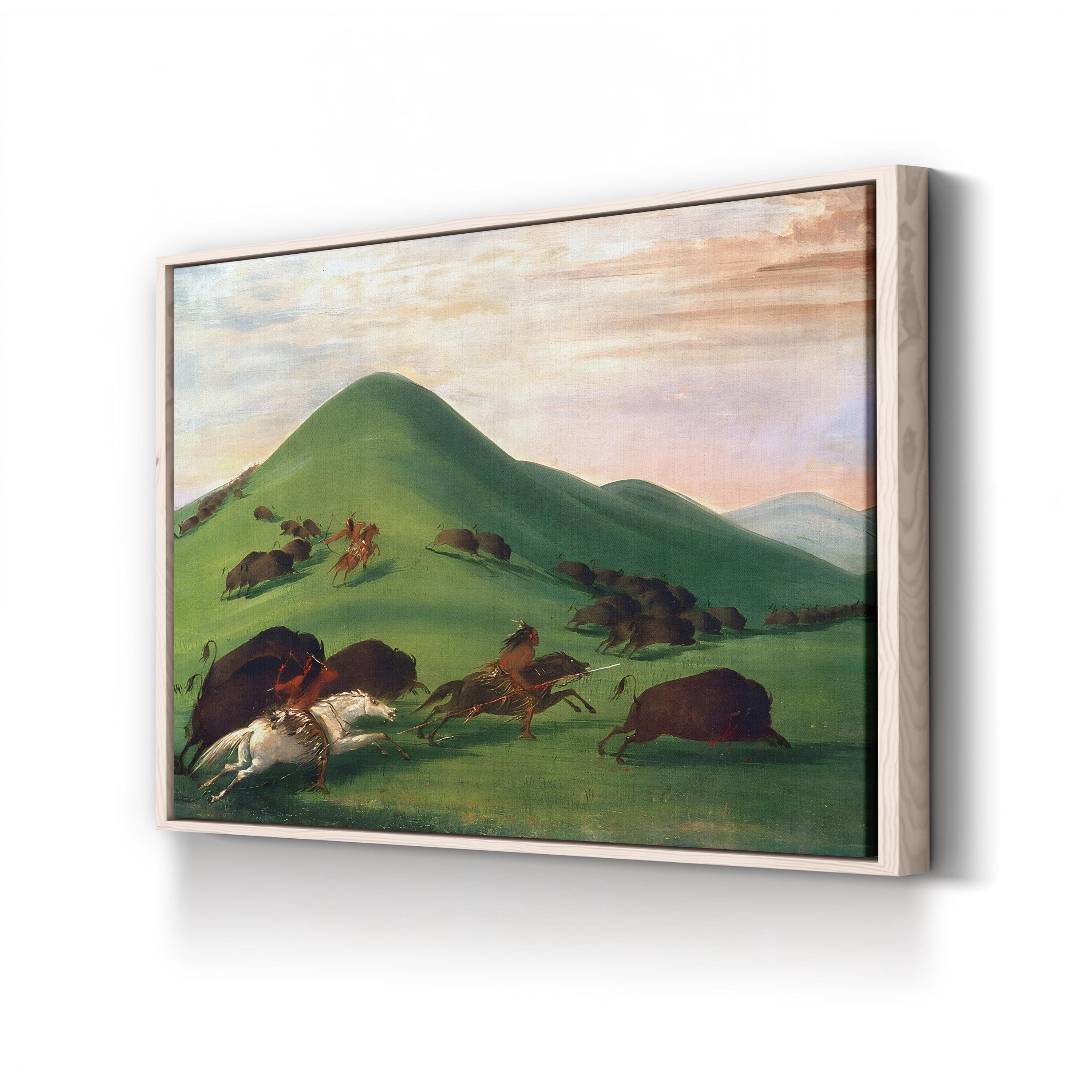 Buffalo Hunt, 1830s Wall Art by George Catlin – Western Native American Historical Canvas
