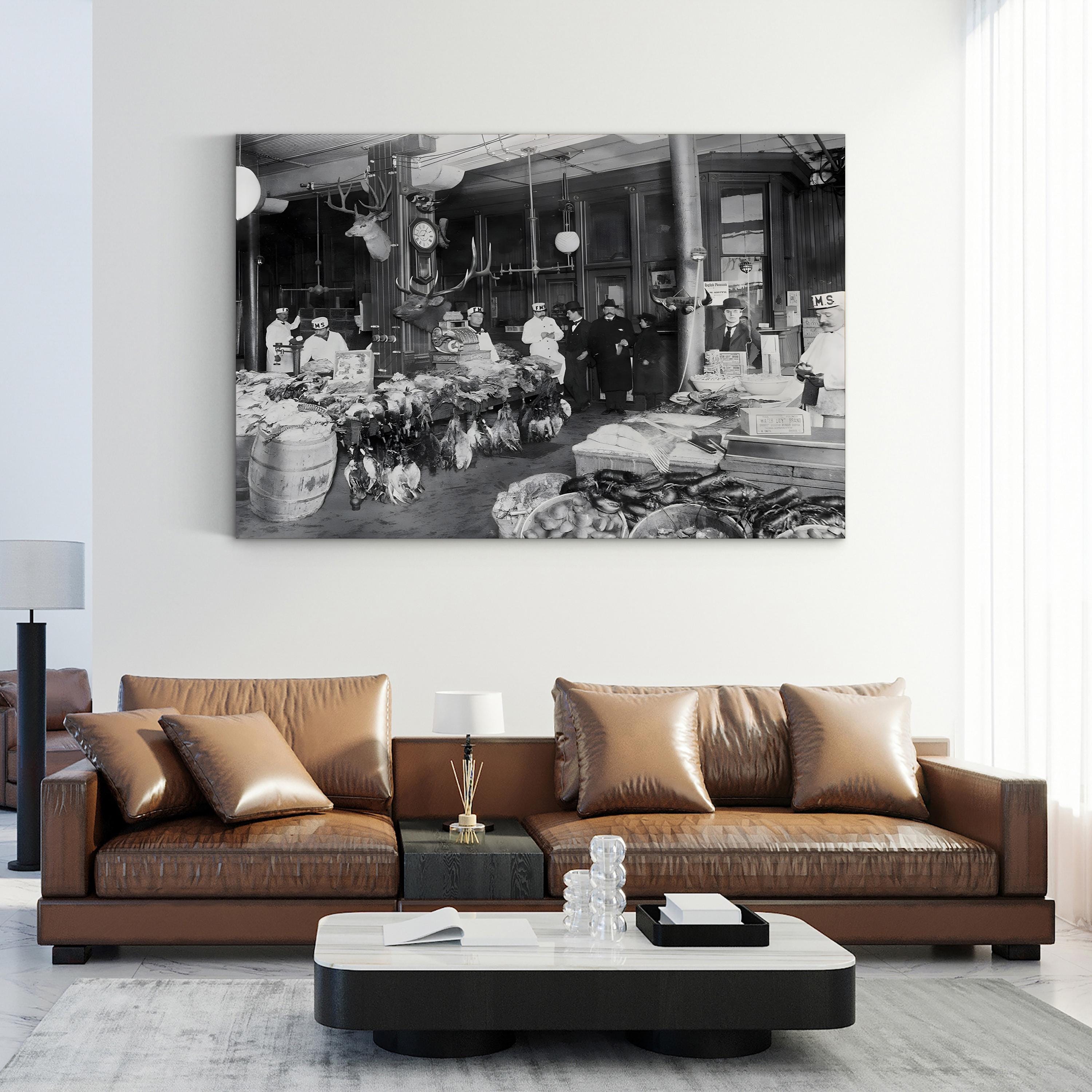 Early 1900s Butcher Shop Interior – Vintage Photography Wall Art | Rustic Kitchen Canvas Print