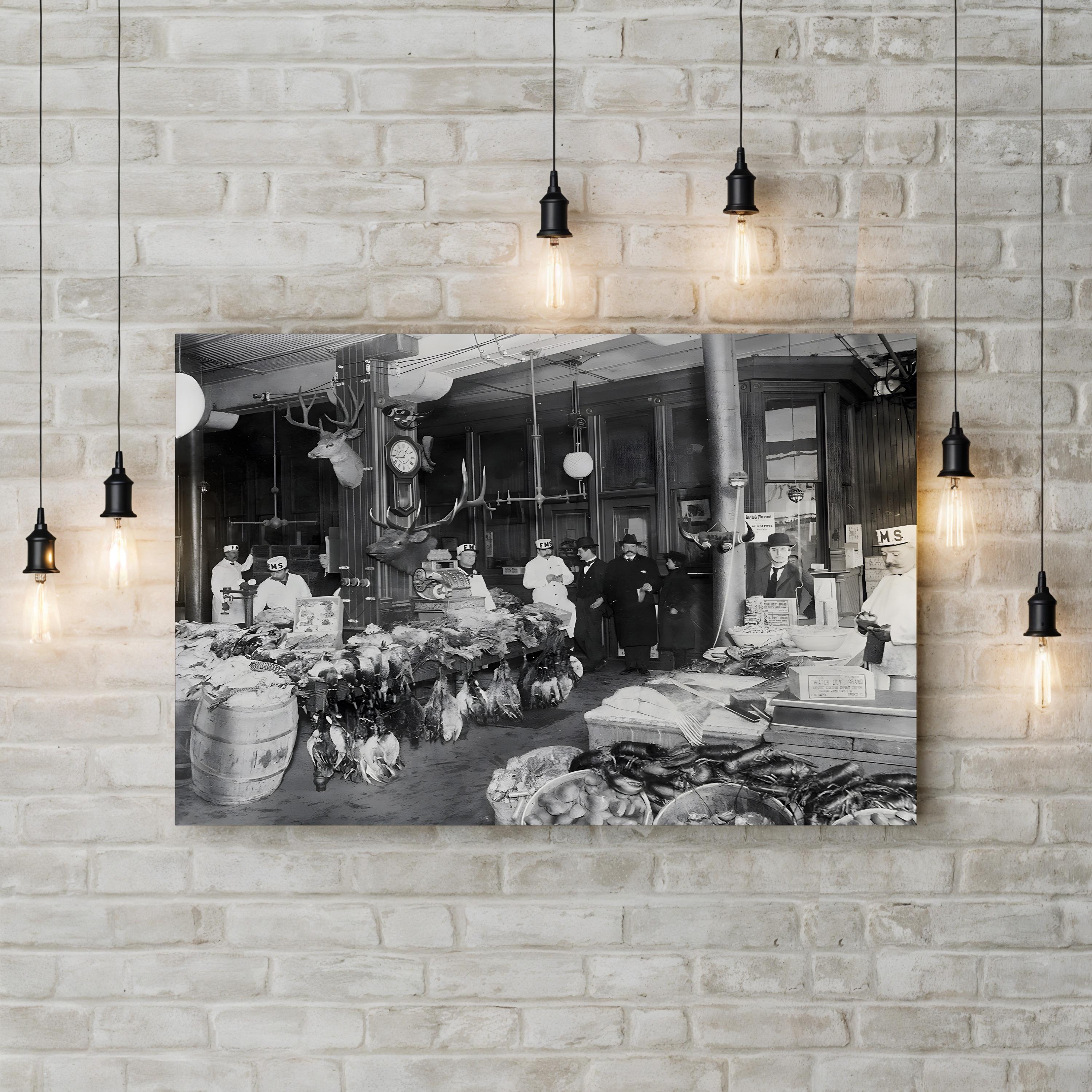 Early 1900s Butcher Shop Interior – Vintage Photography Wall Art | Rustic Kitchen Canvas Print