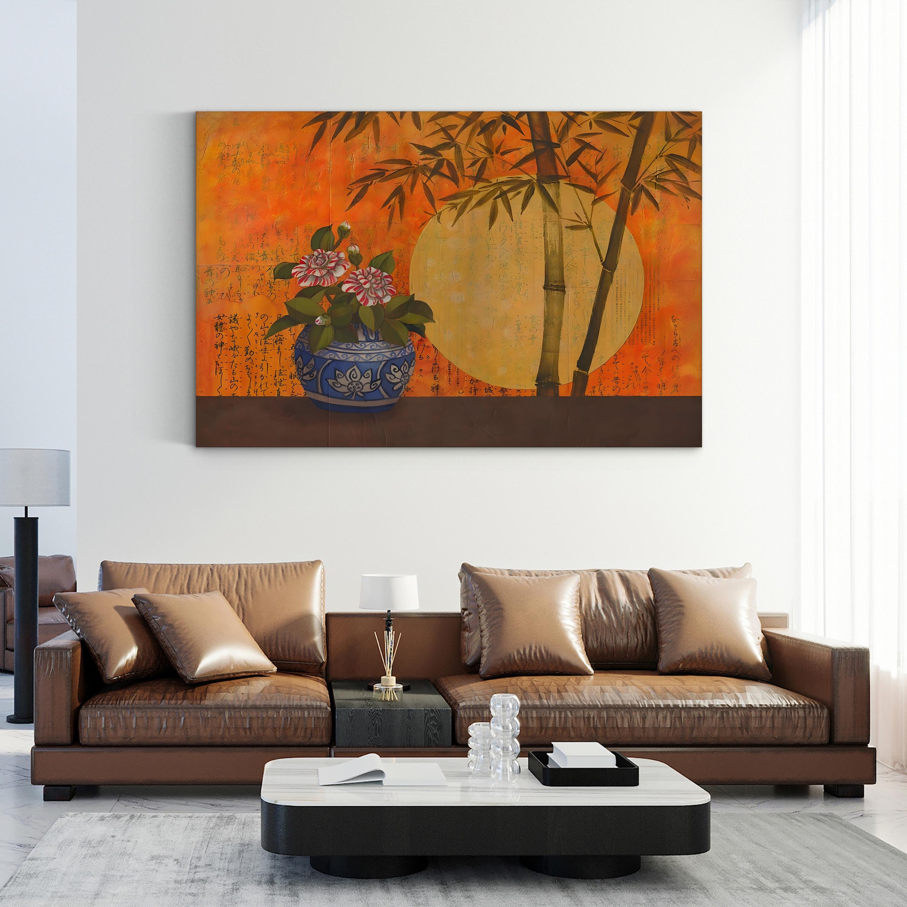 Camellia Sunrise Japanese Botanical Canvas Wall Art by Studio Voltaire