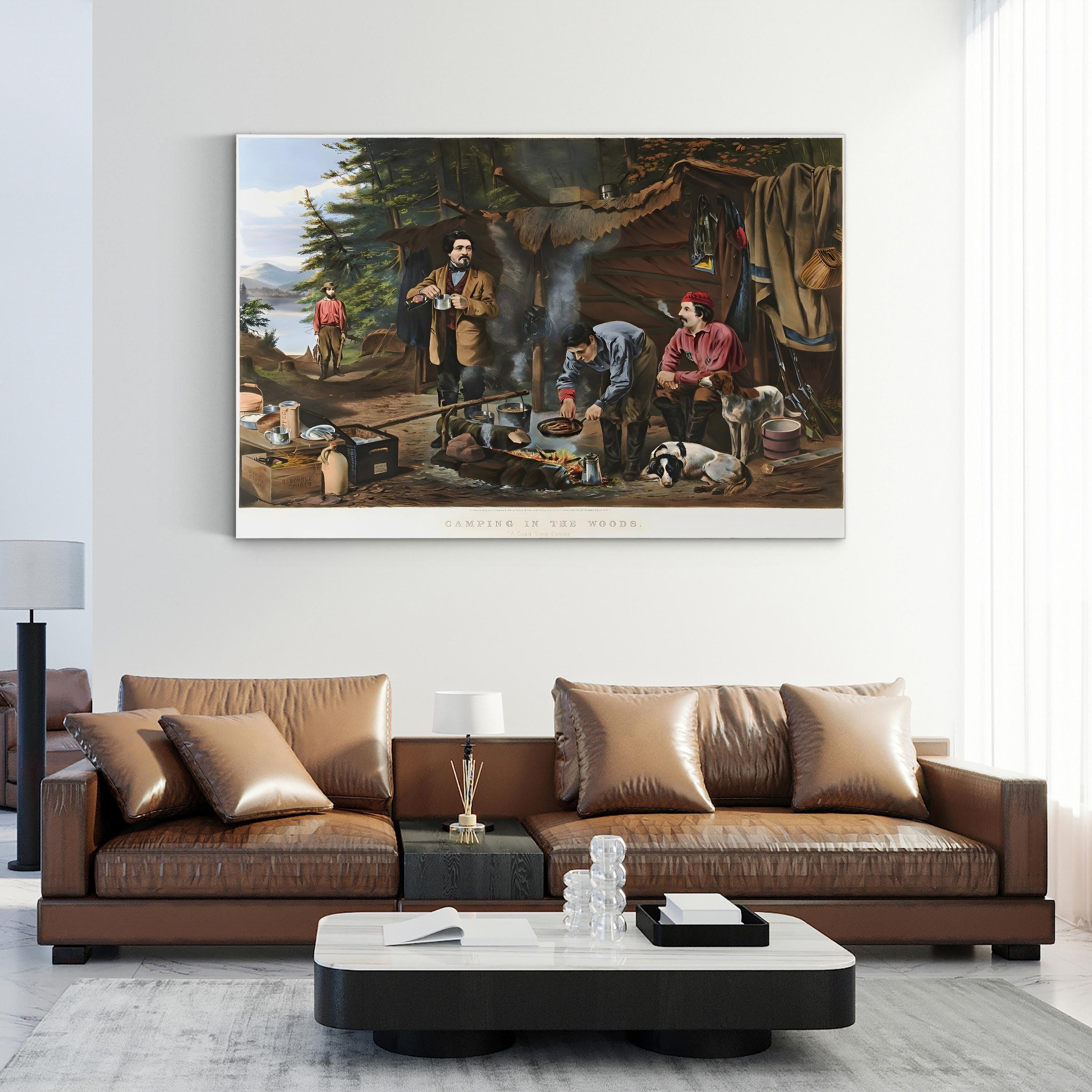 19th-Century Outdoor Adventure Camping in the Woods Art Print