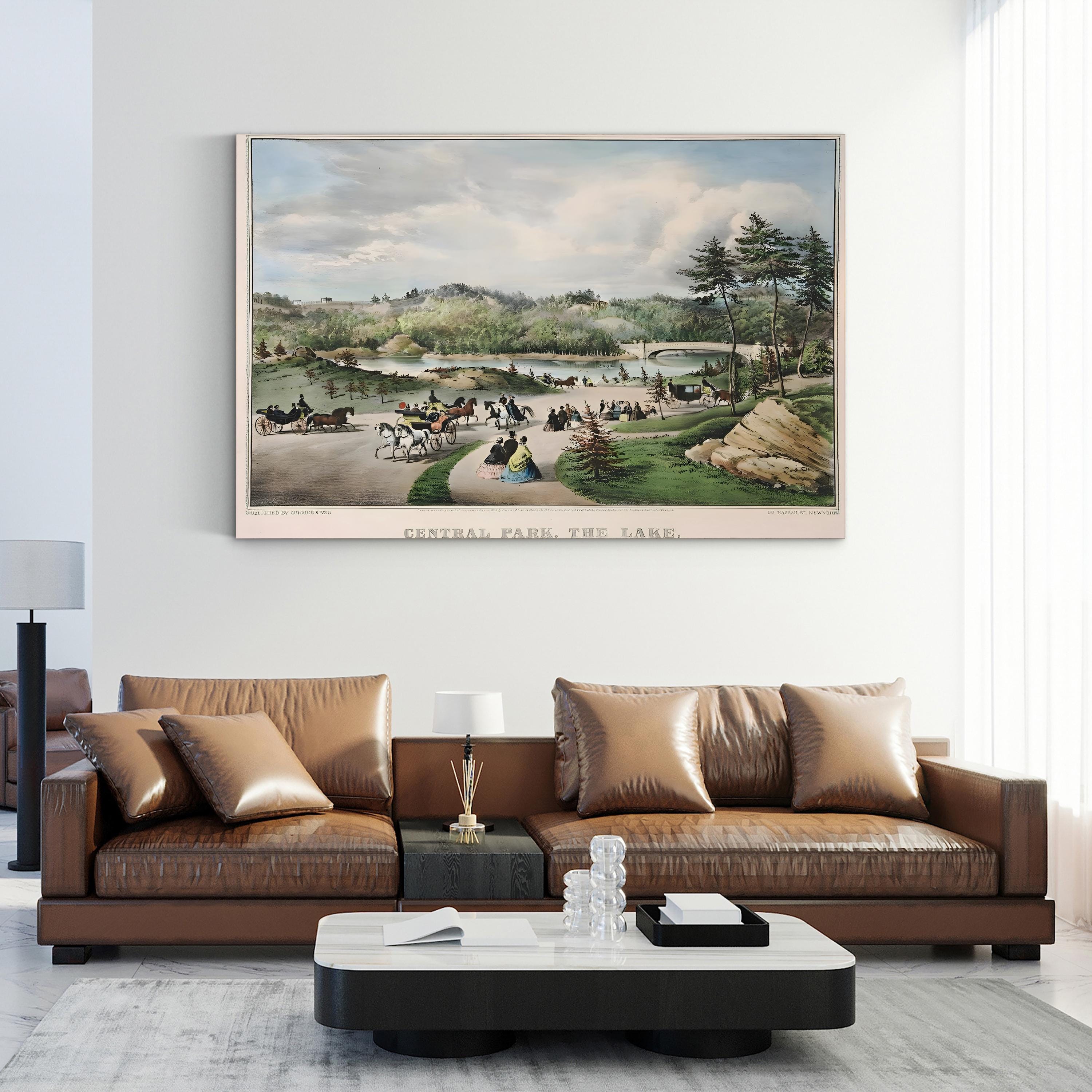 19th-Century Central Park Lake Pastoral Scene Canvas Print