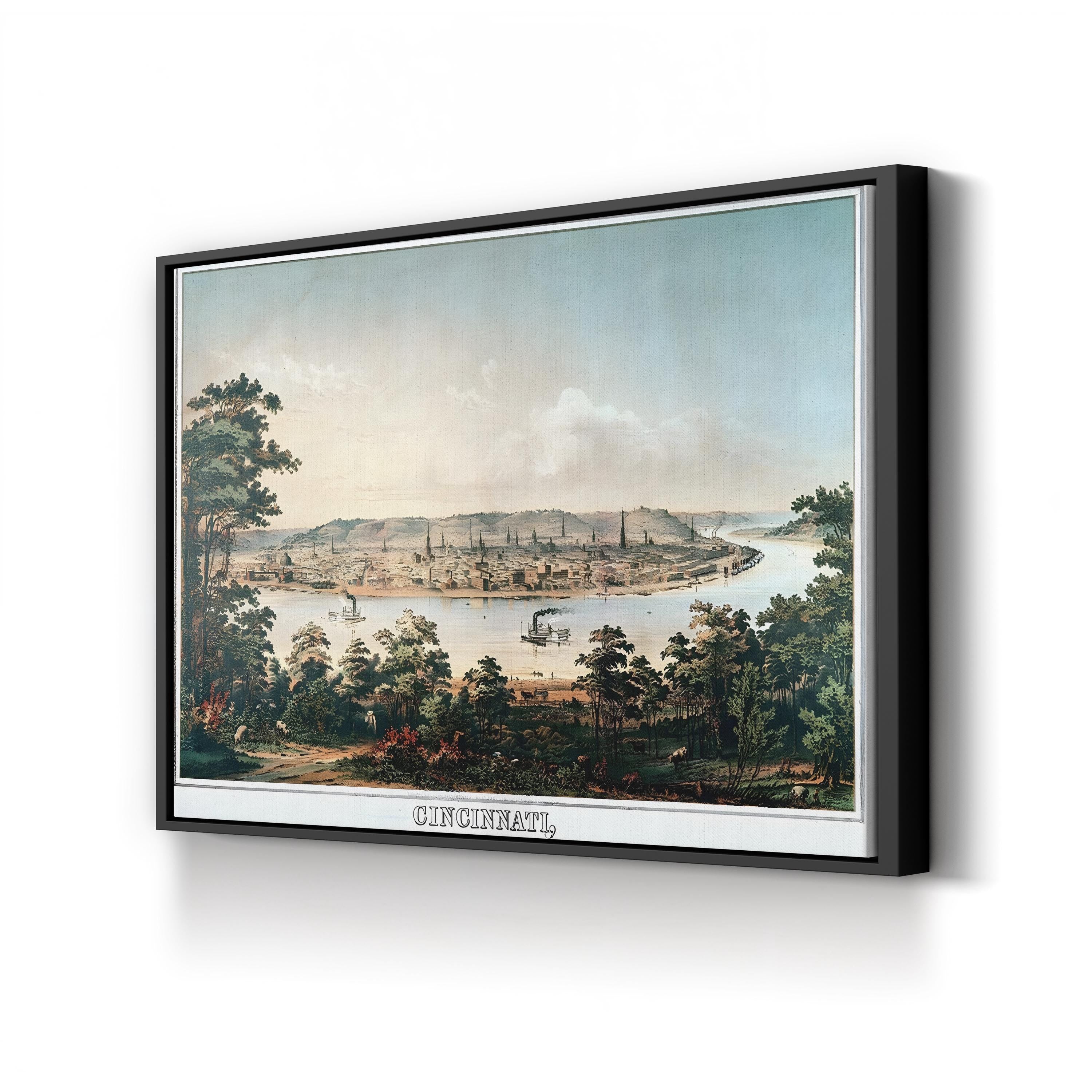Cincinnati Ohio Vintage Cityscape Print: 1856 Ohio River Art