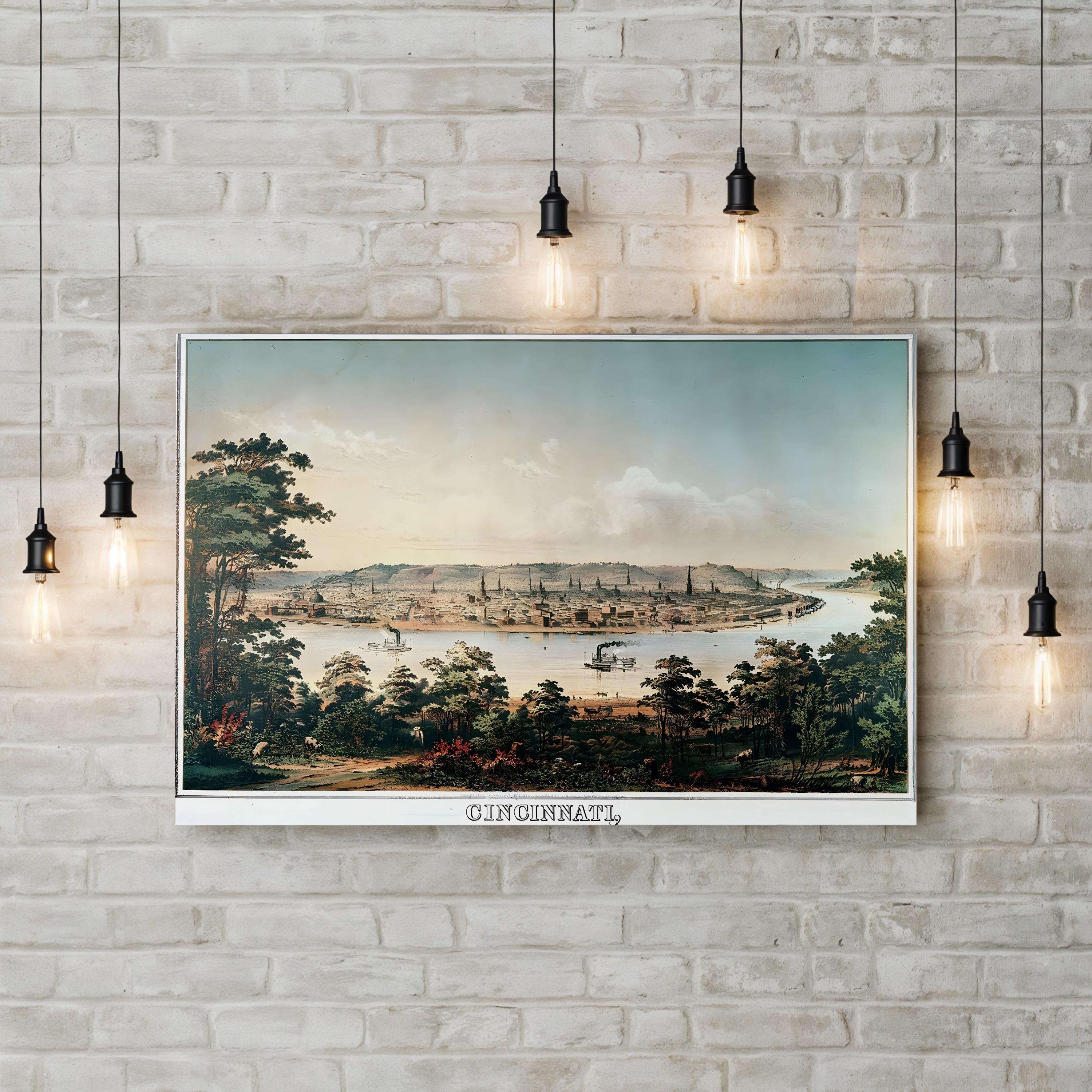 Cincinnati Ohio Vintage Cityscape Print: 1856 Ohio River Art