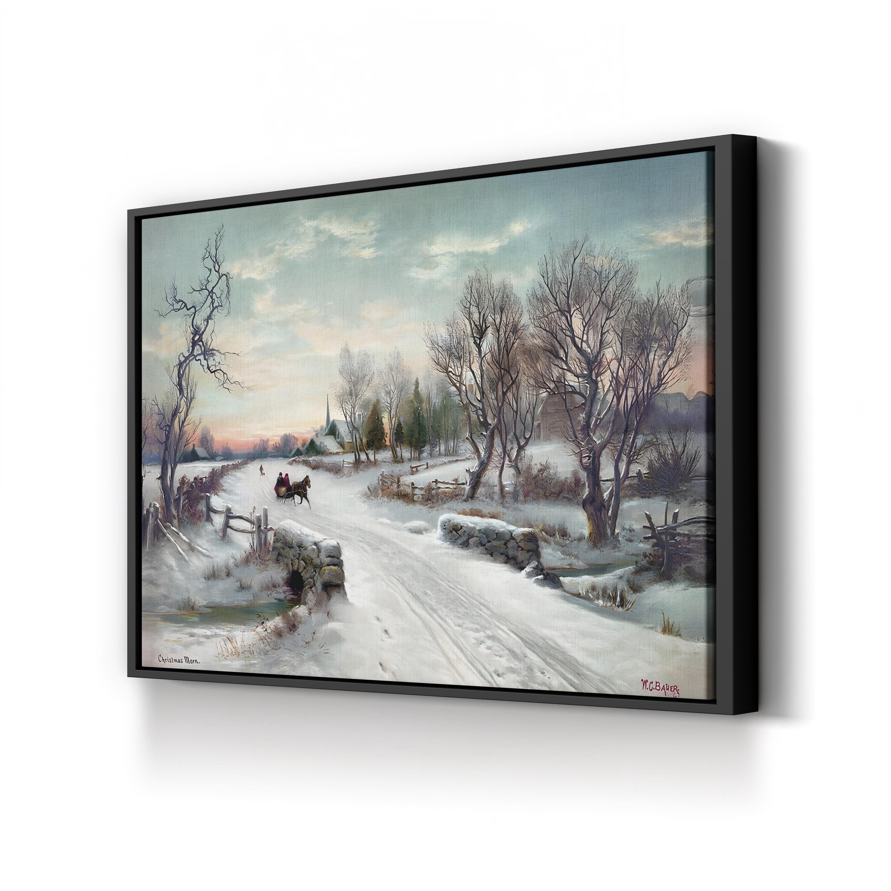 Christmas Morn, by W.C. Bauer canvas print in black framed canvas