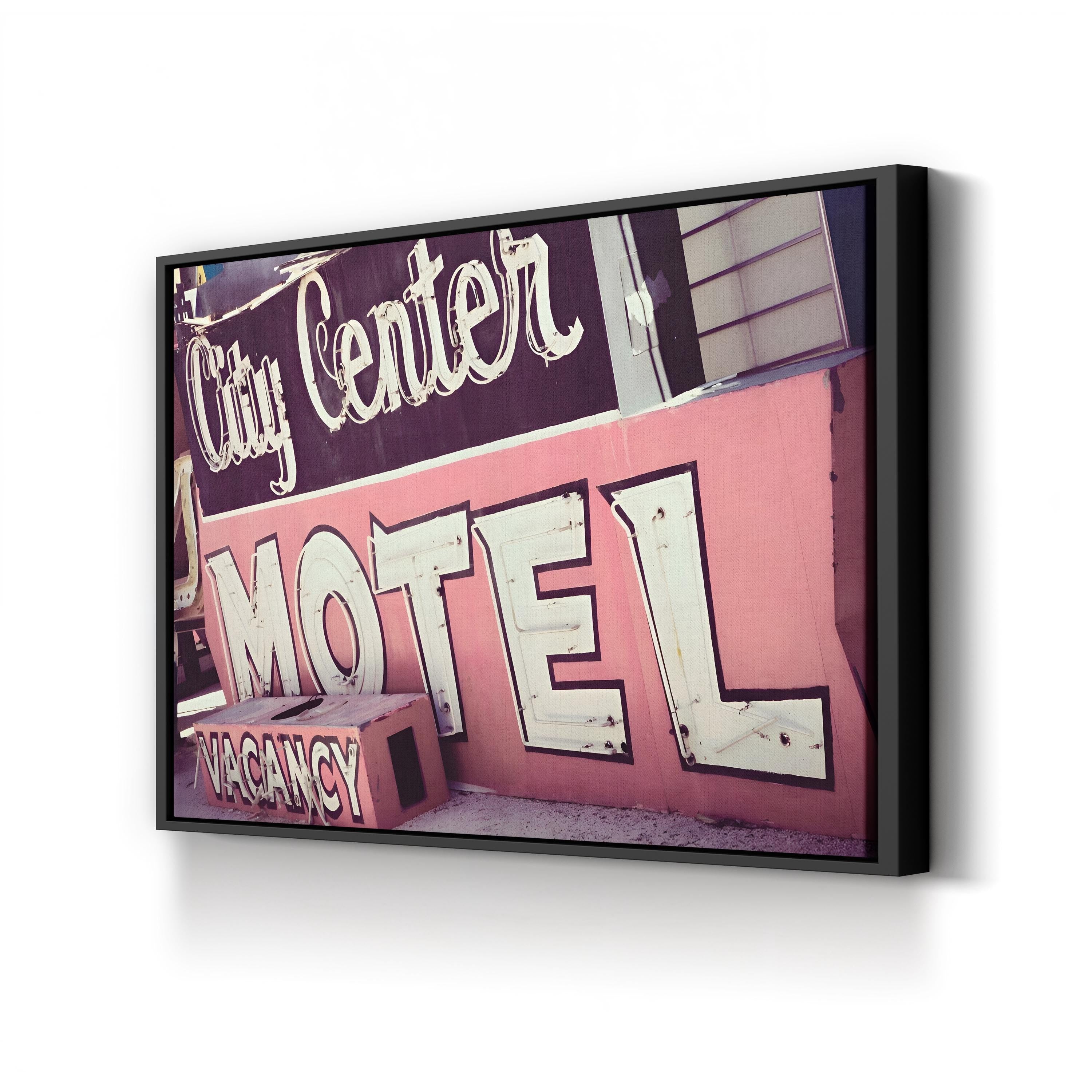 City Center Motel Neon Sign, Las Vegas canvas print in Black Framed Canvas