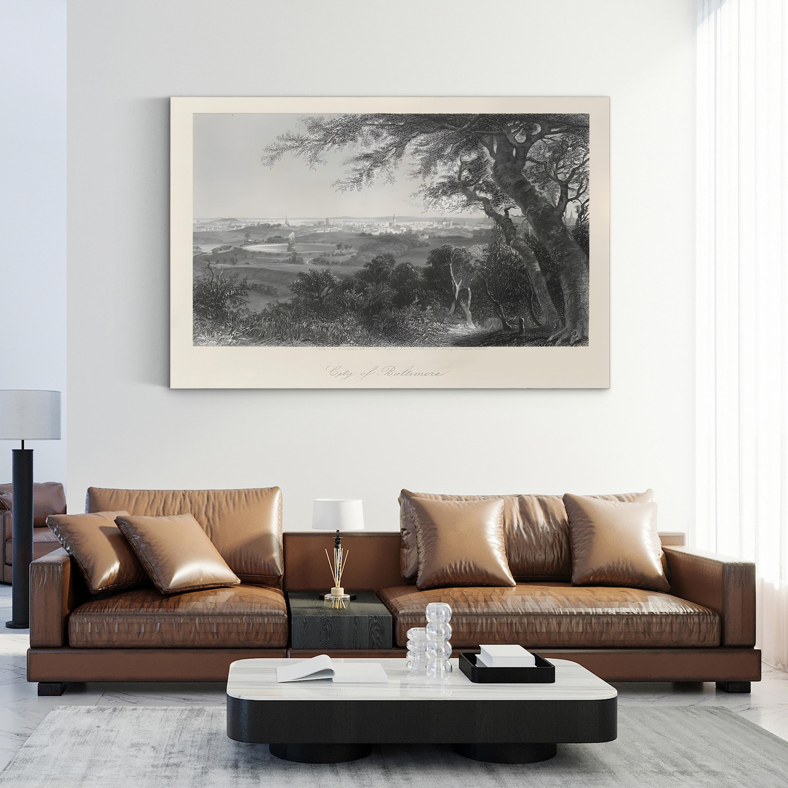19th-Century Baltimore Cityscape – Period Illustration Wall Art | Historic Panorama Canvas Print