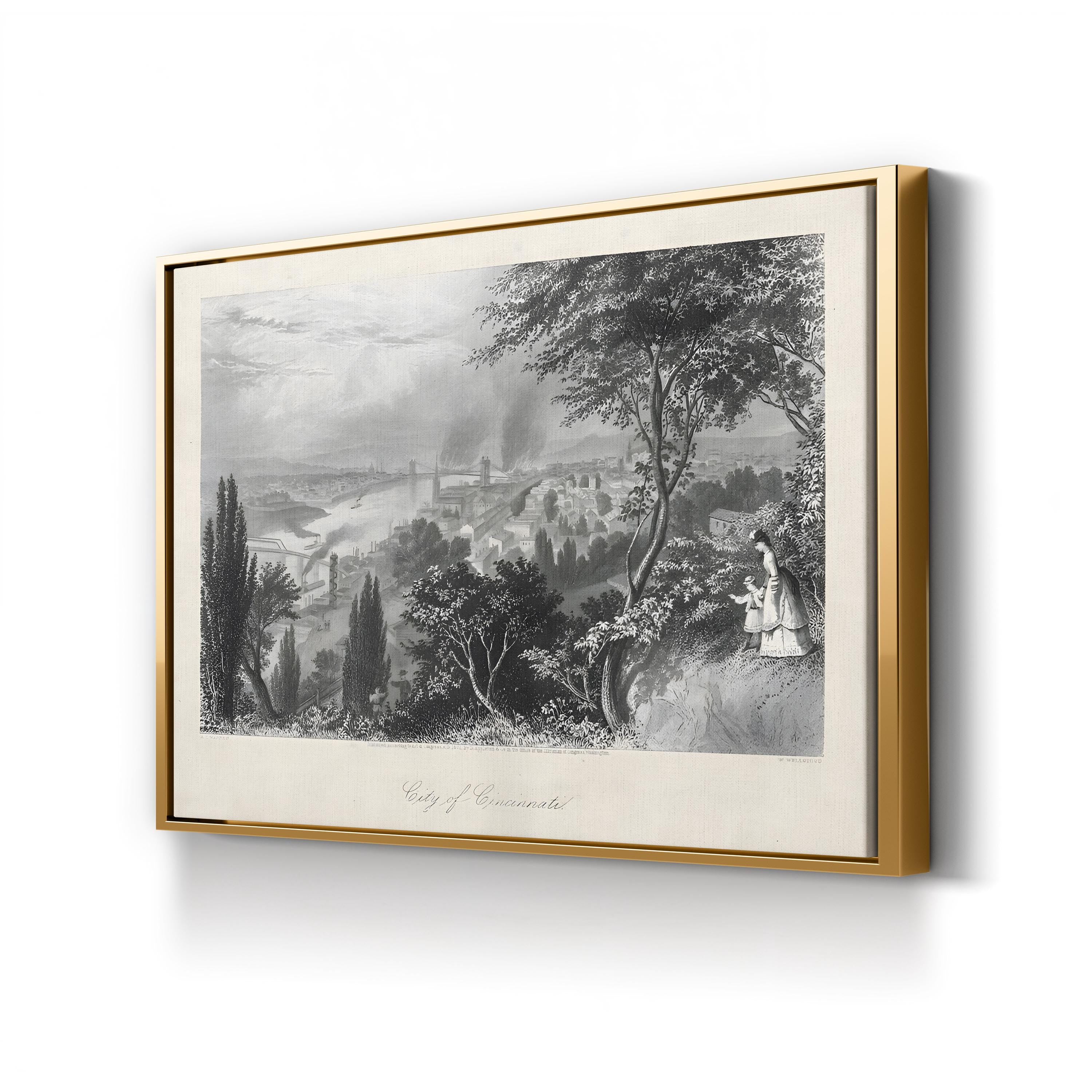 City of Cincinnati Riverfront – Period Illustration Wall Art | Vintage 19th-Century Canvas Print