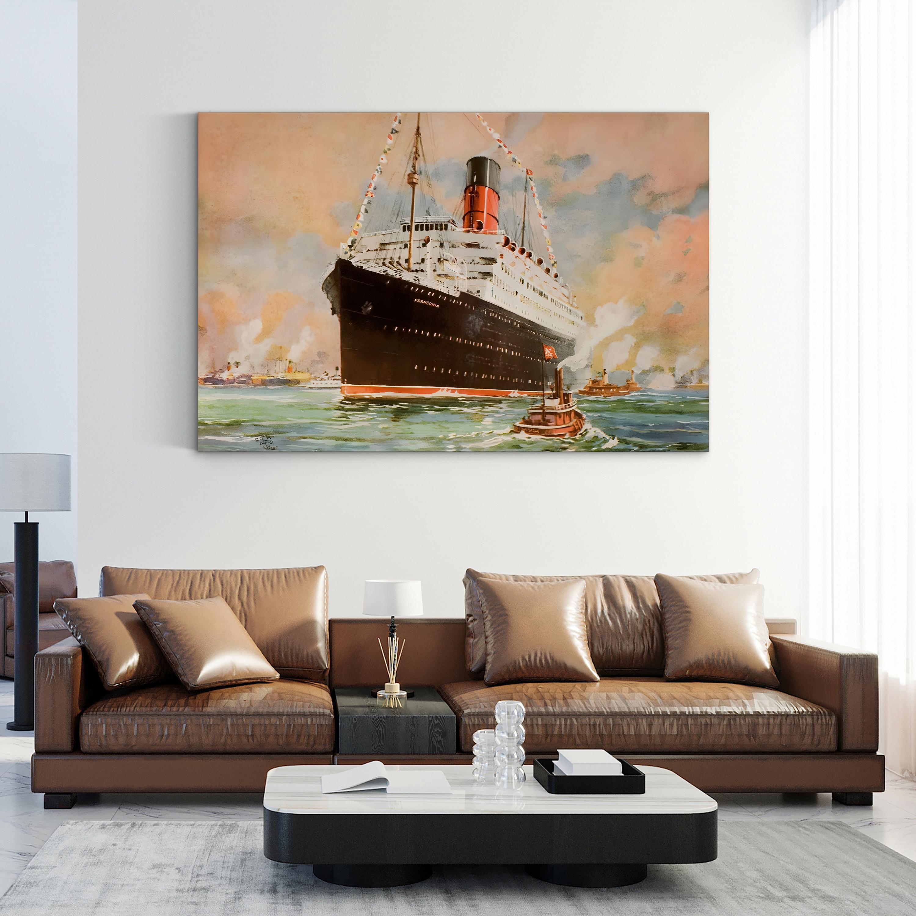 Franconia Ocean Liner at Sea – Period Illustration Wall Art | Vintage Maritime Canvas Print