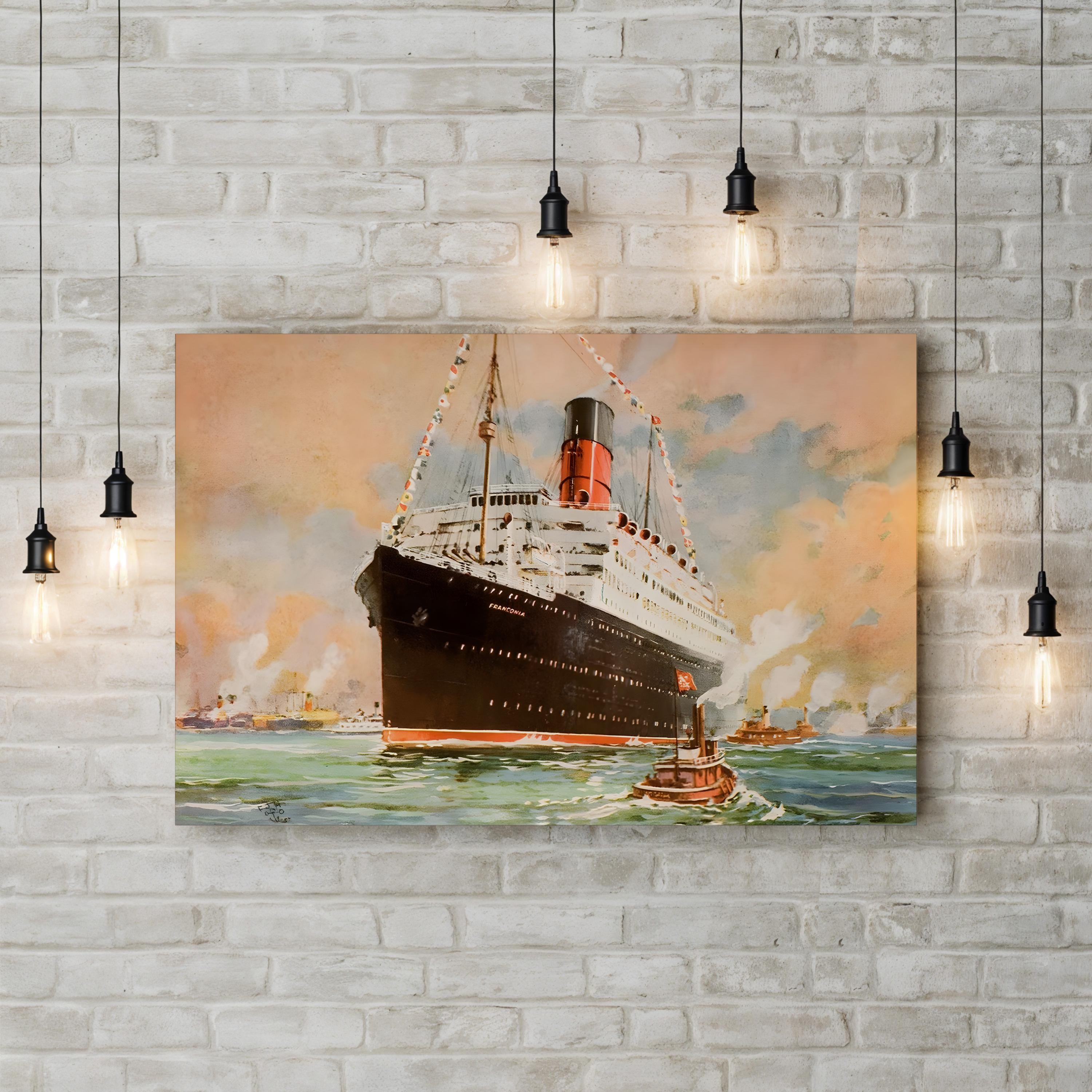 Franconia Ocean Liner at Sea – Period Illustration Wall Art | Vintage Maritime Canvas Print