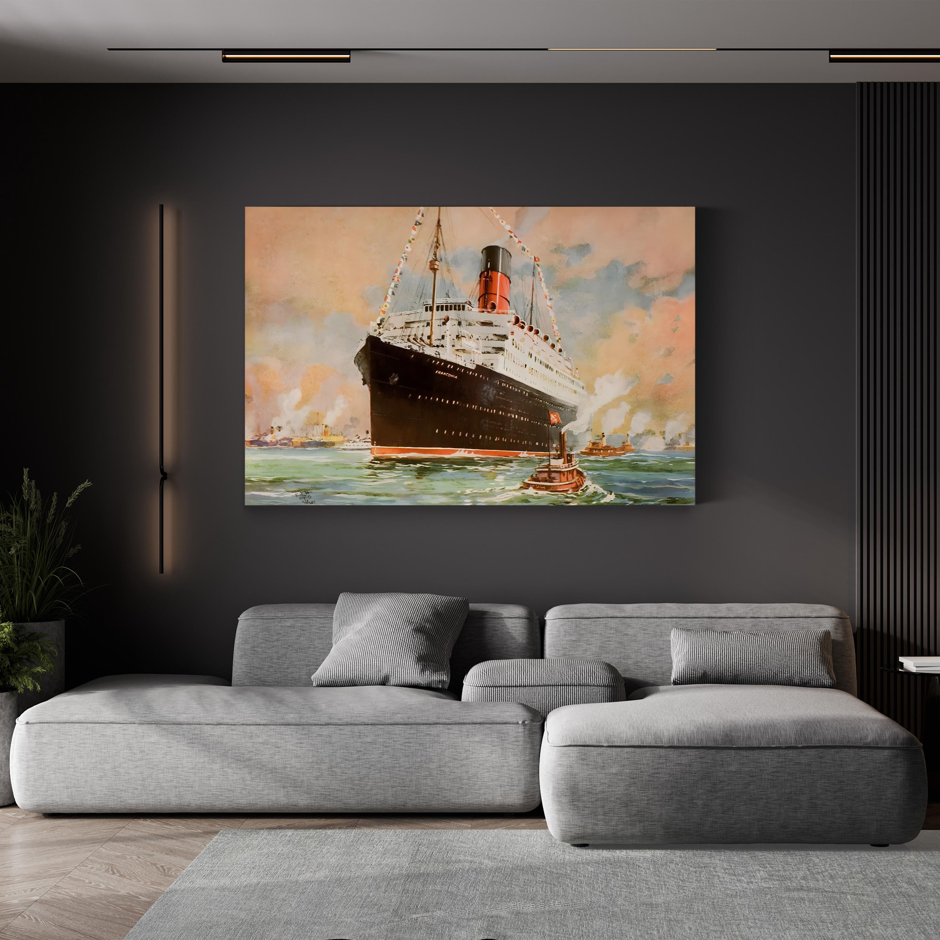 Franconia Ocean Liner at Sea – Period Illustration Wall Art | Vintage Maritime Canvas Print