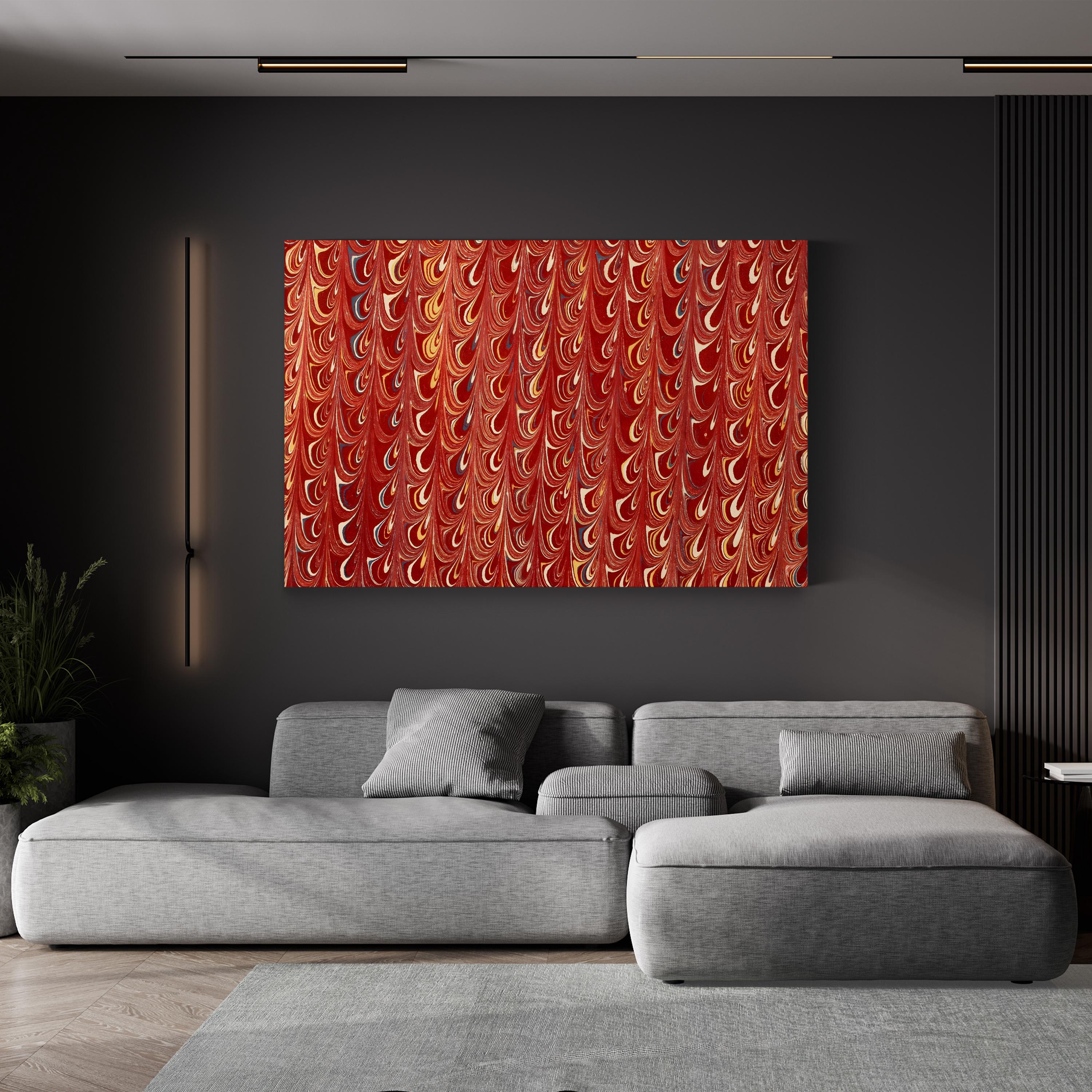 Decorative Endpaper Wall Art – 19th Century Red Marble Paper Print