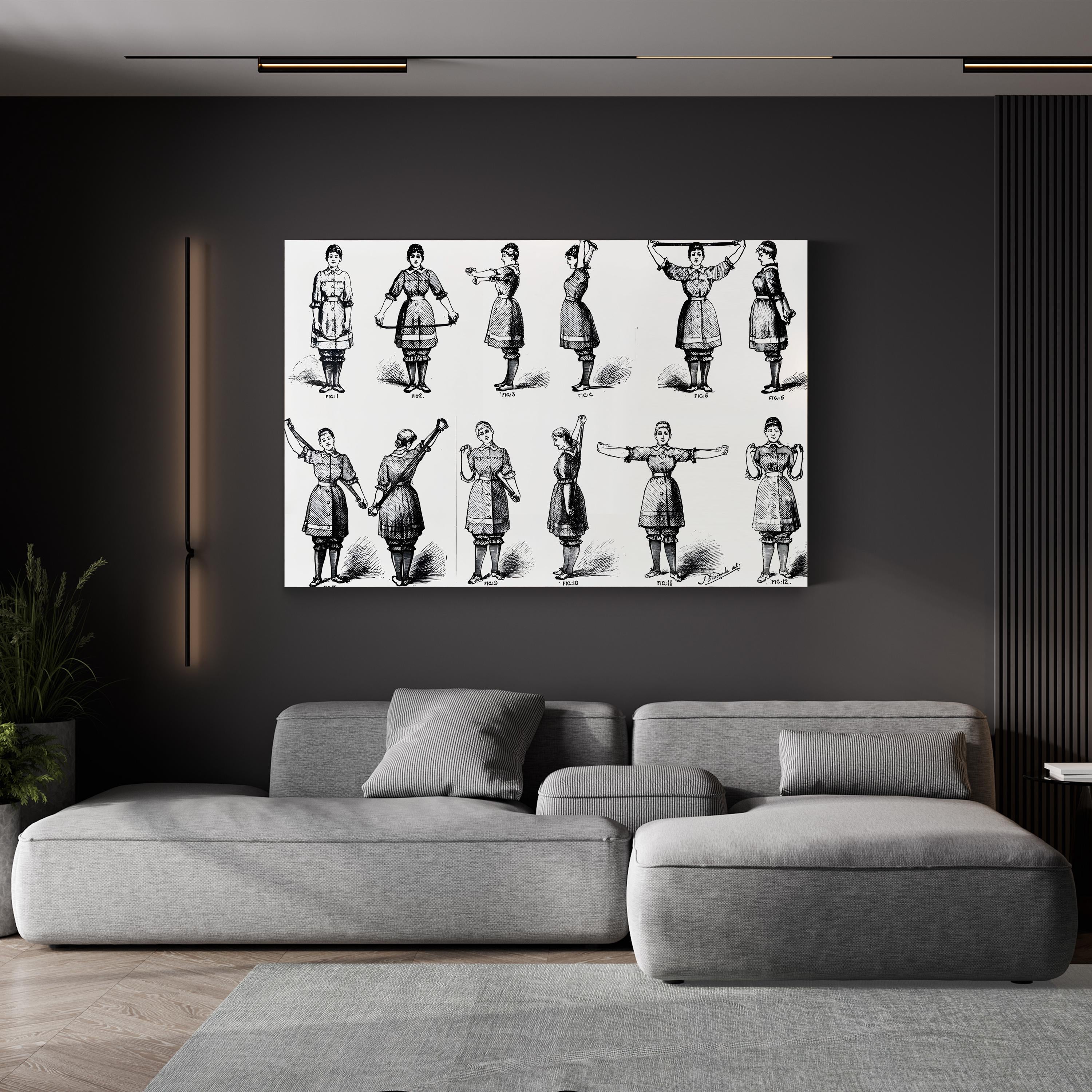 19th Century Calisthenics Exercise Plate canvas print, Gallery Canvas unframed
