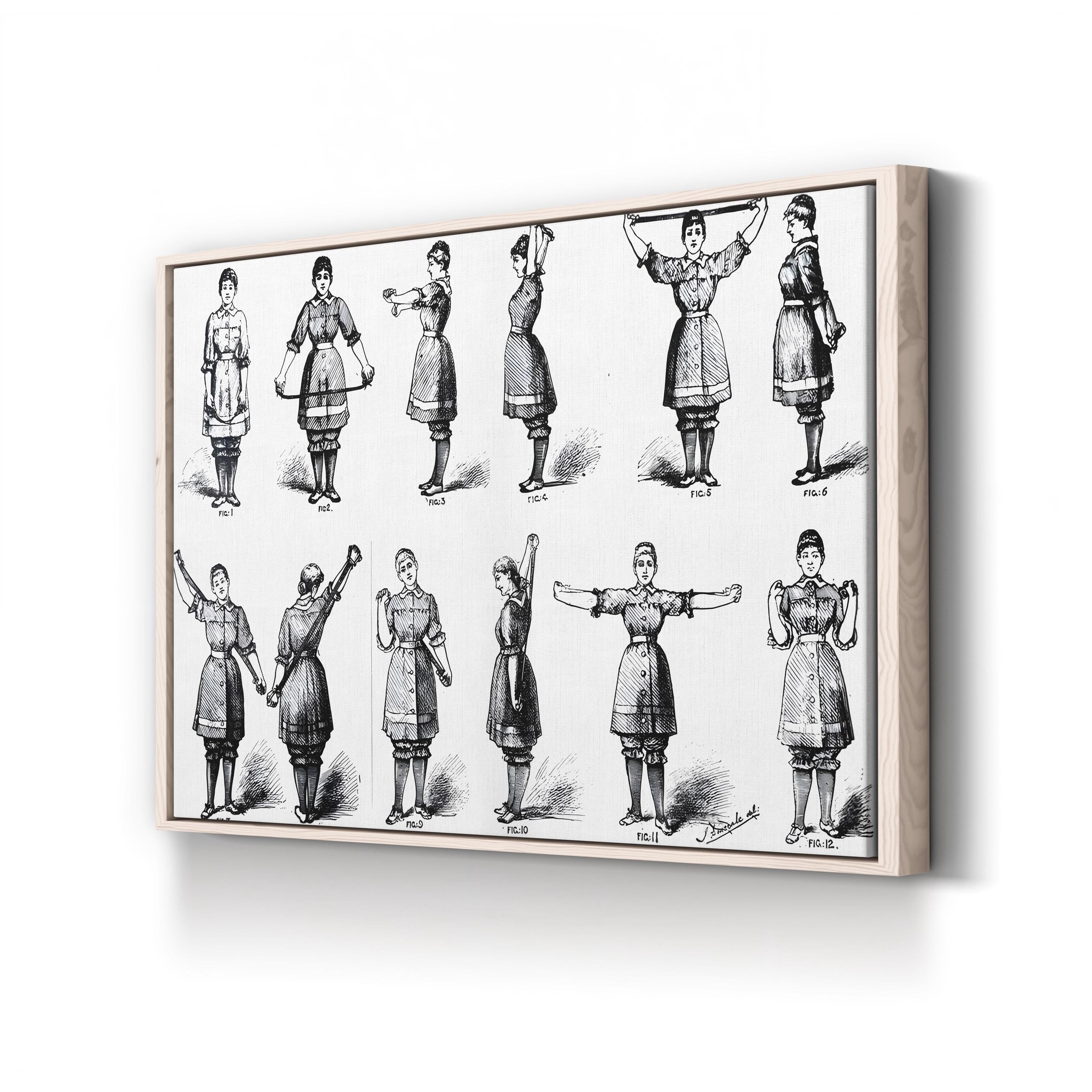19th Century Calisthenics Exercise Plate canvas print in Natural frame