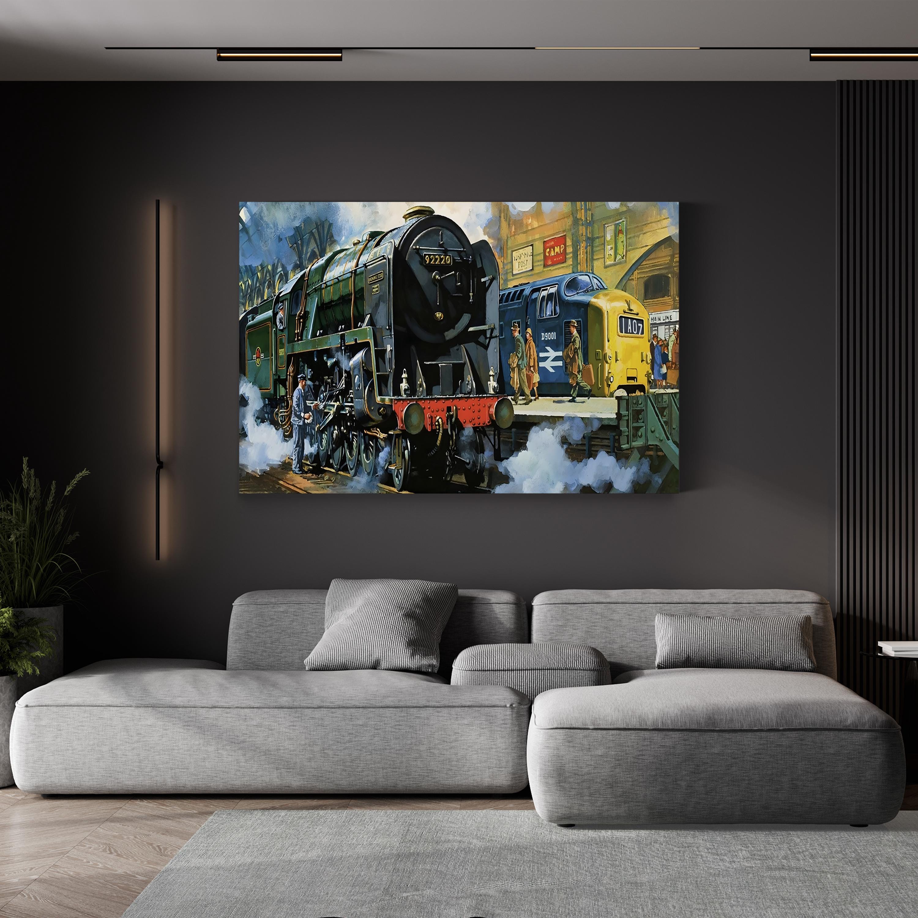 Evening Star, the Last Steam Locomotive and the New Diesel-Electric Deltic – Vintage Railway Canvas Art Print