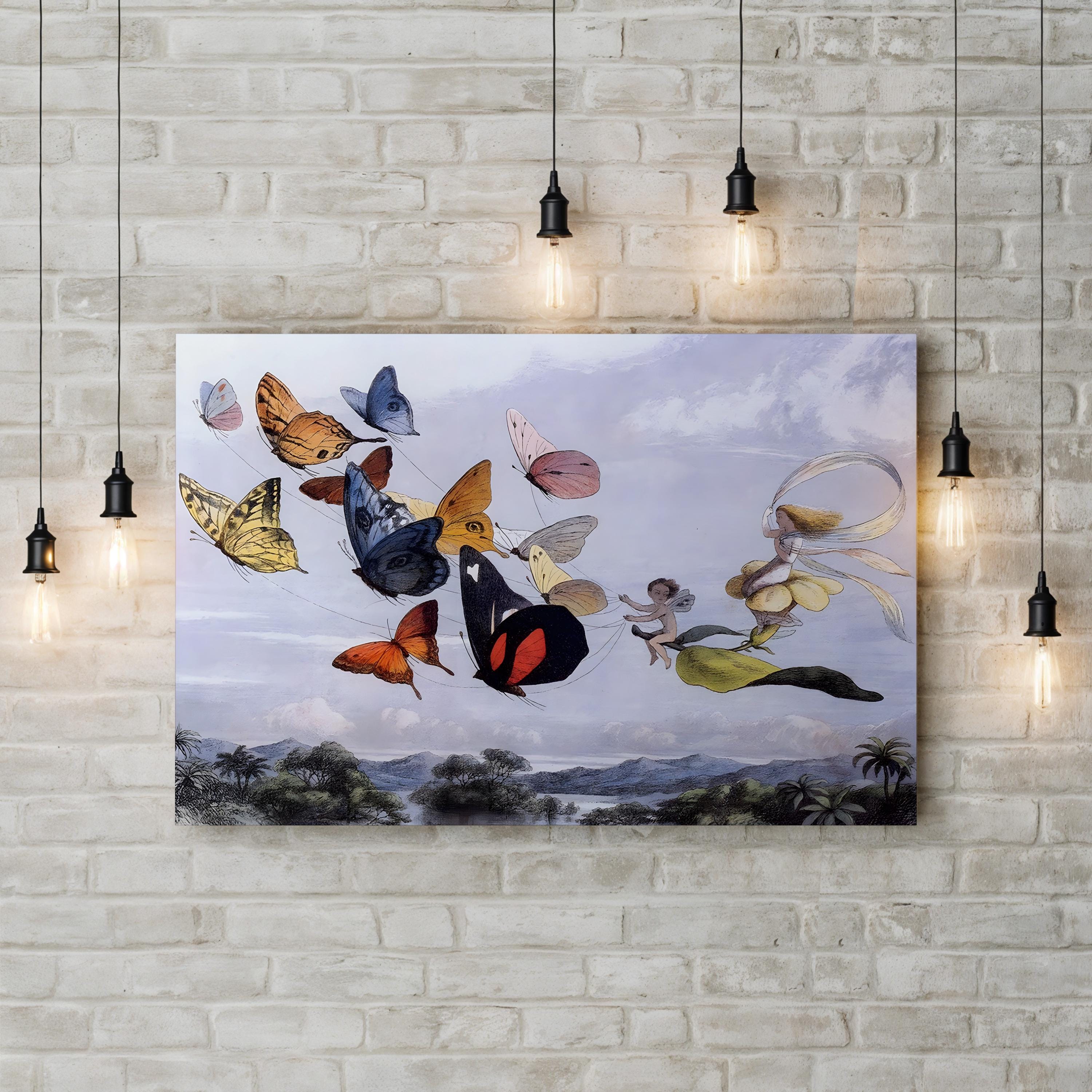 Fairy Butterflies I Vintage Canvas Wall Art – Whimsical Fairy Nature Illustration