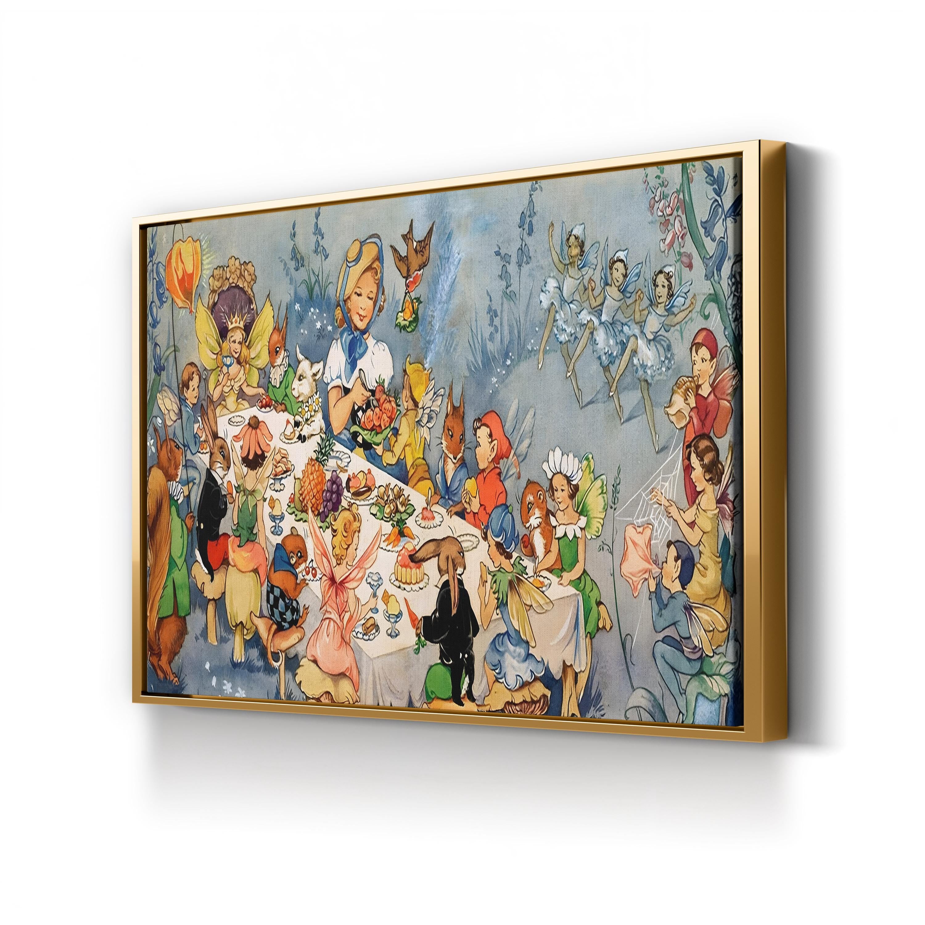 Fairy Tea Party Canvas Art Print – Whimsical Nursery & Kids Room Wall Decor