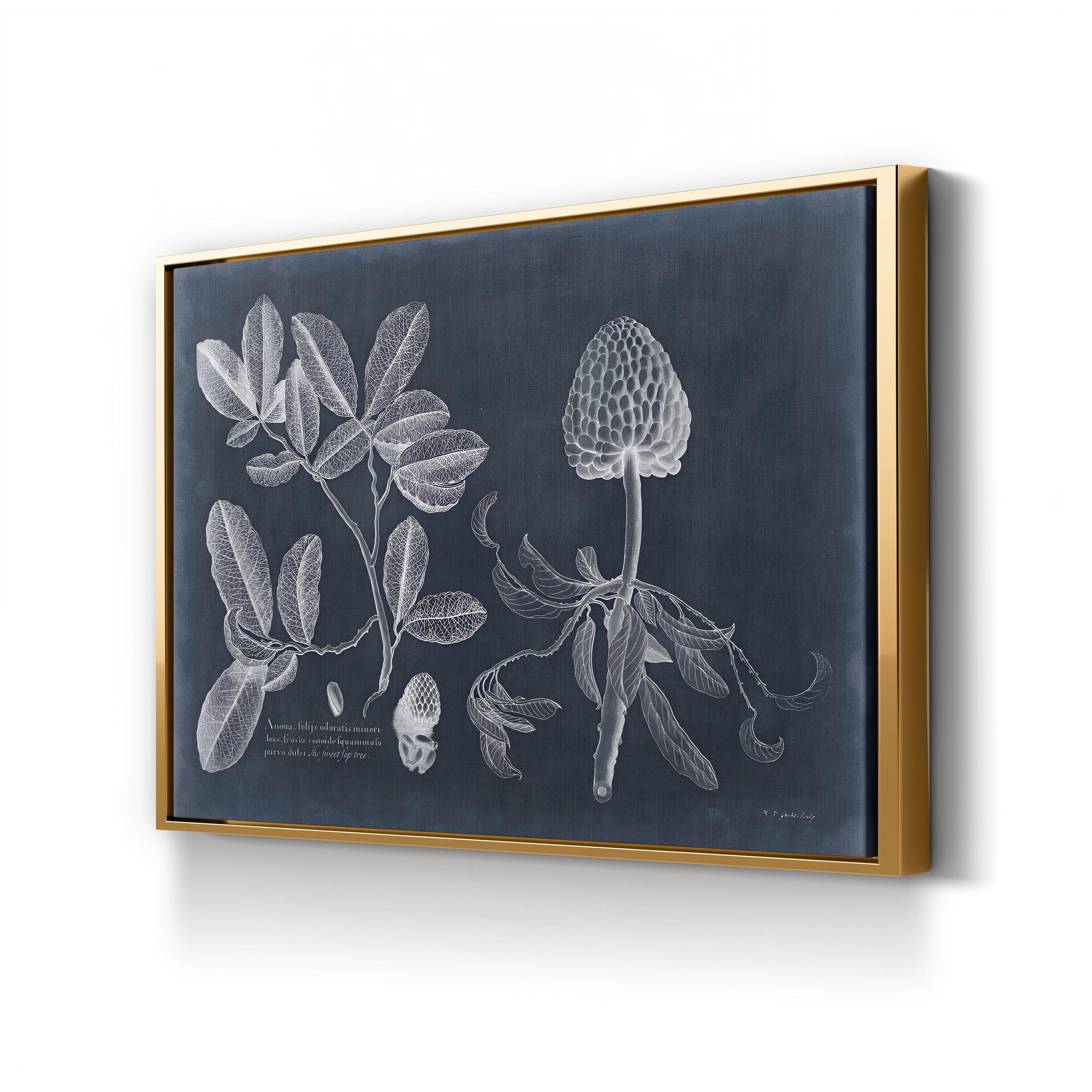Vintage Botanical Art Print: Navy & White Foliage Anatomy