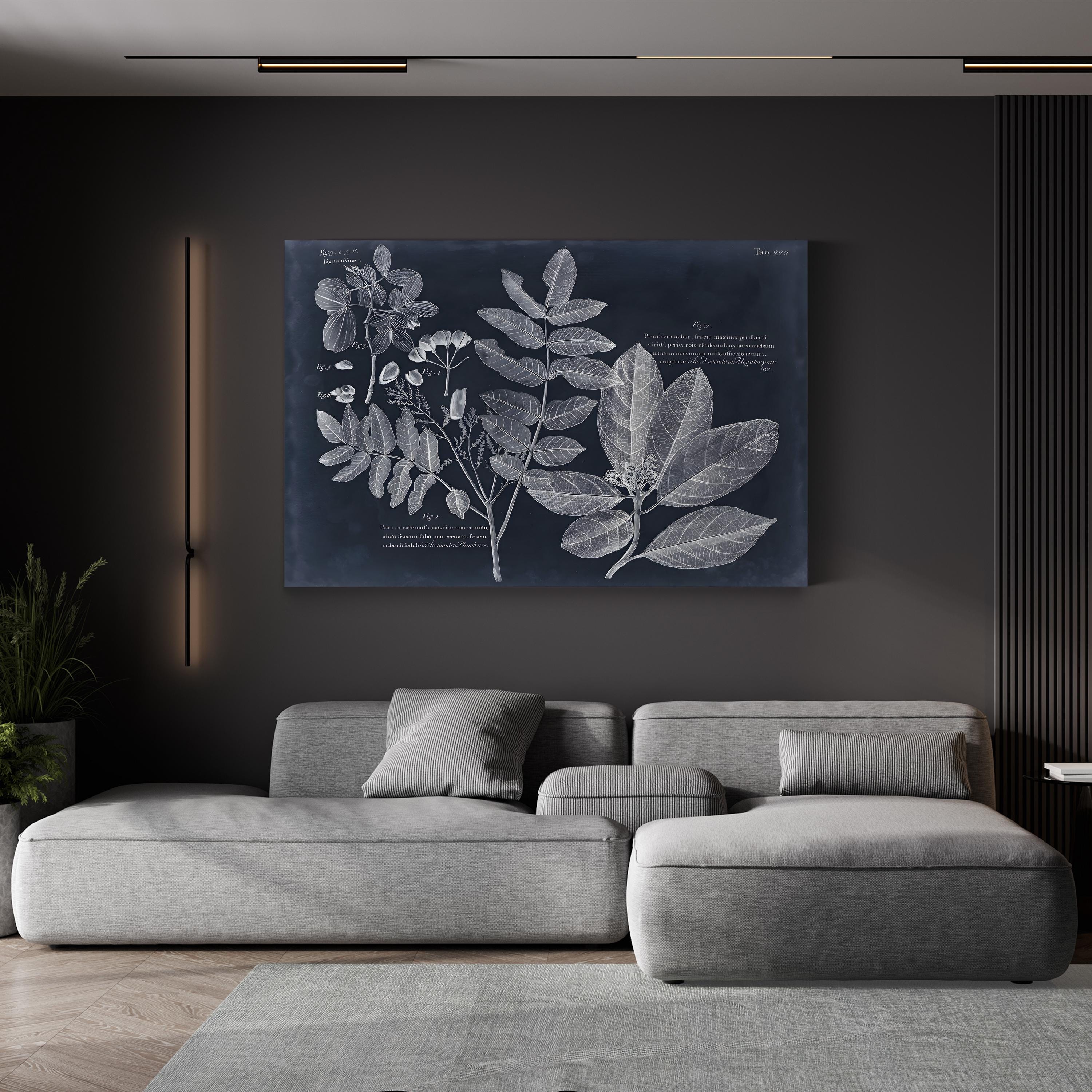 Foliage on Navy V Wall Art — Vision Studio Vintage Botanical Illustration
