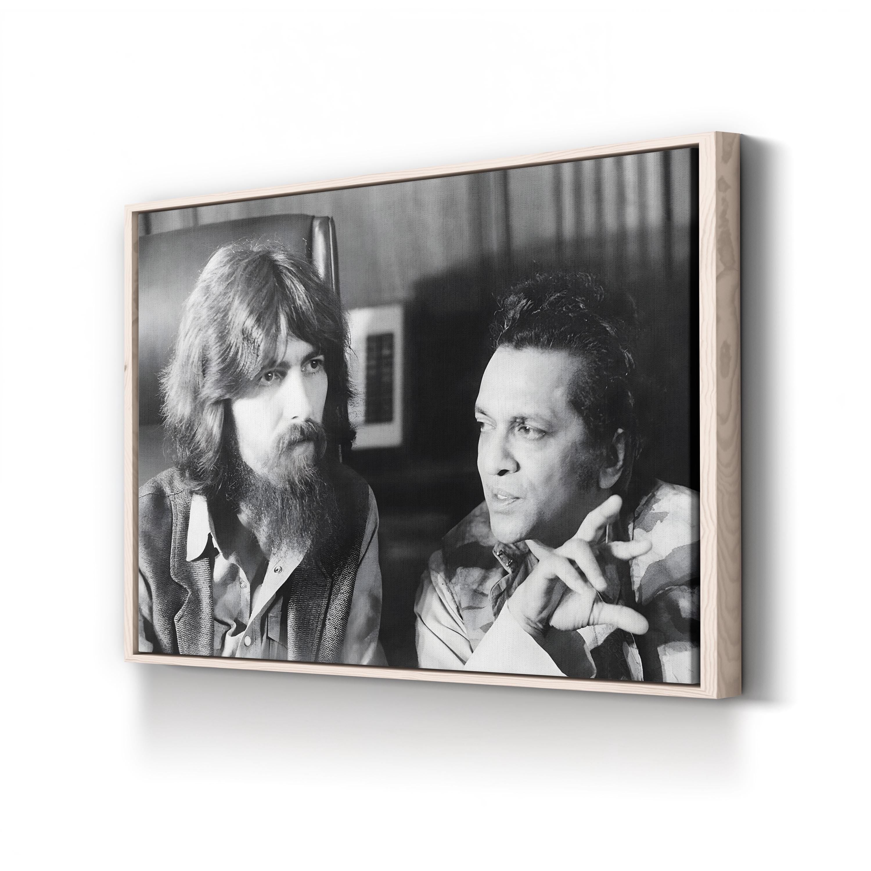 George Harrison & Ravi Shankar Canvas Print – 1971 Music History Black and White Photography Art