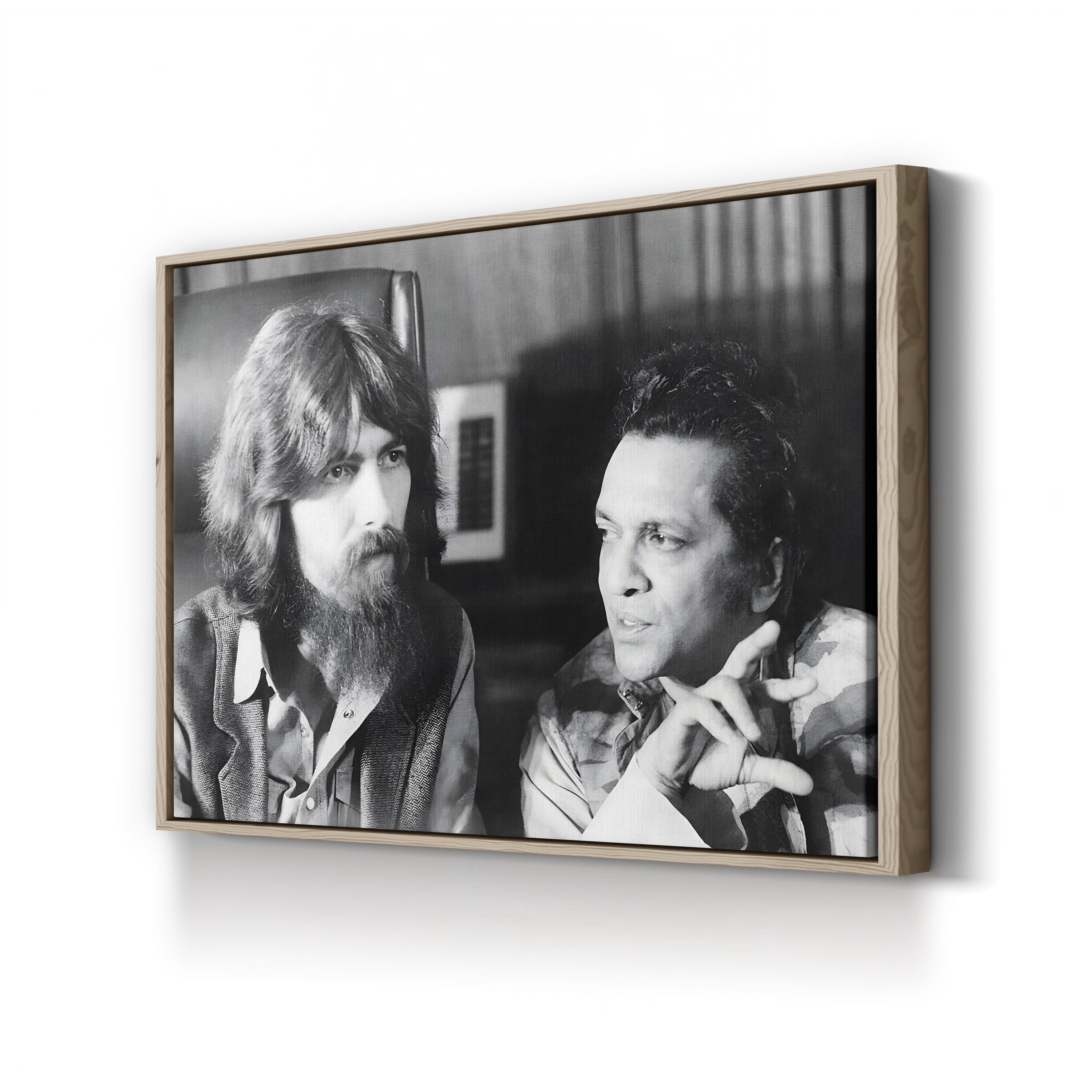 George Harrison & Ravi Shankar Canvas Print – 1971 Music History Black and White Photography Art