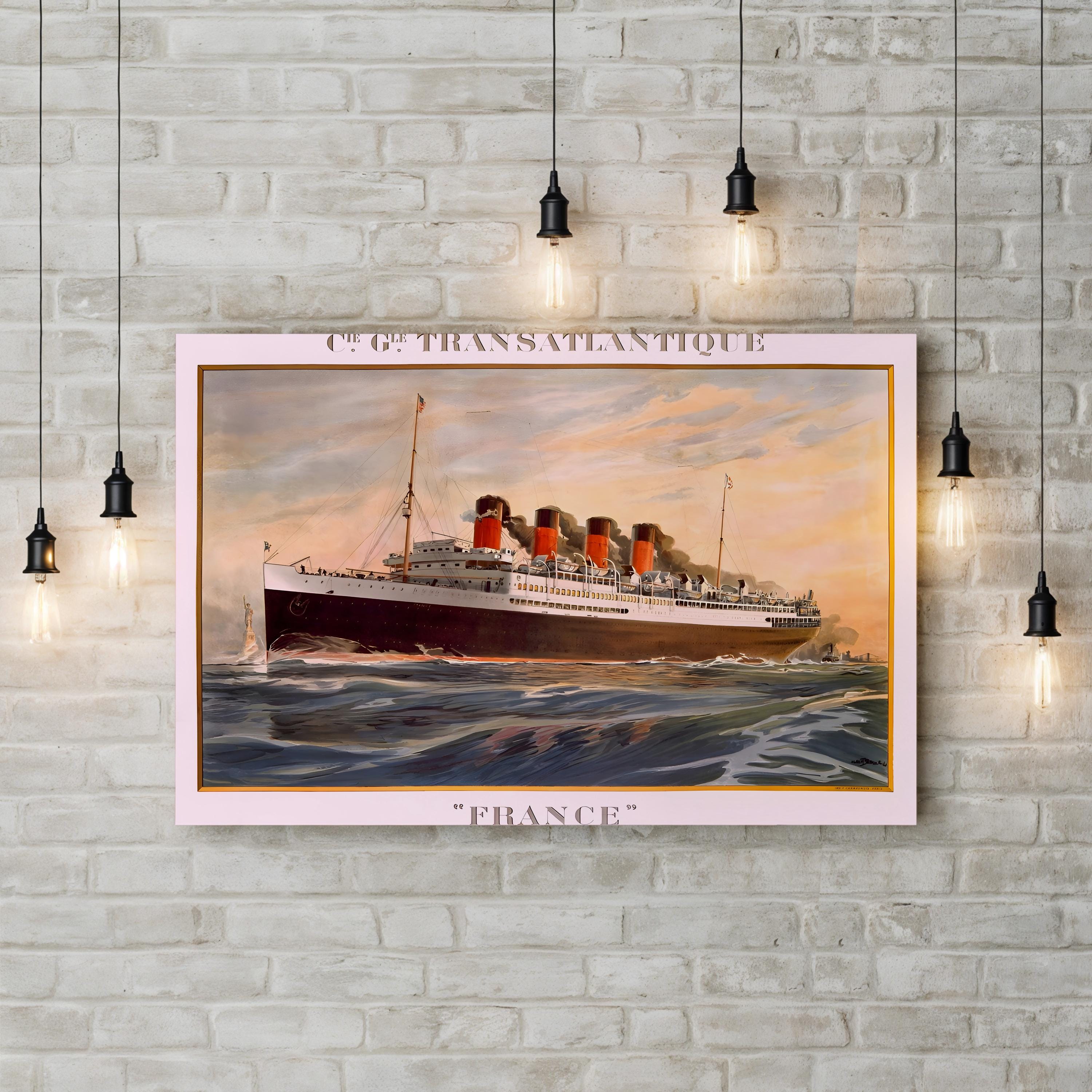Ocean Liner France – Period Illustration Wall Art | Vintage Transatlantic Canvas Print