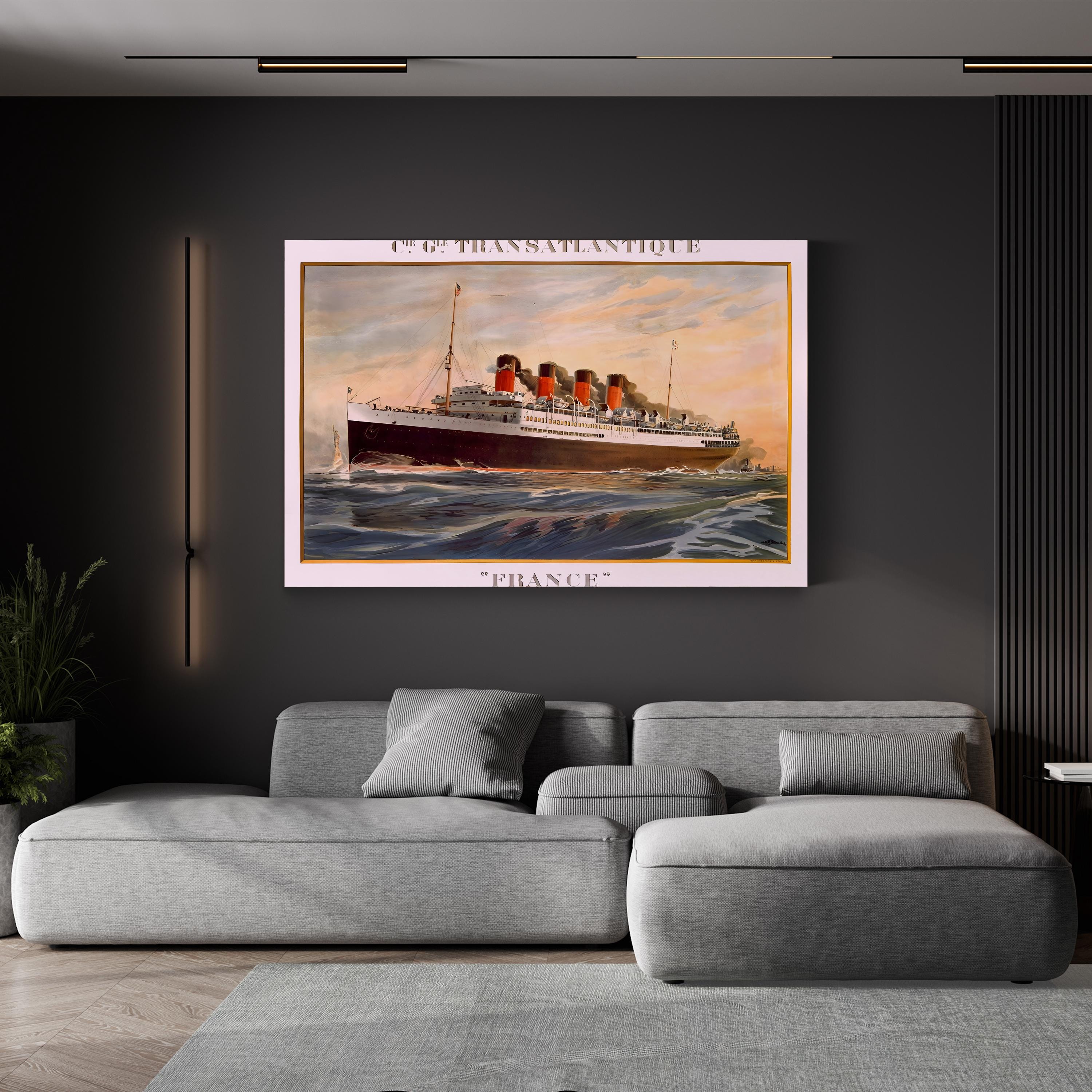 Ocean Liner France – Period Illustration Wall Art | Vintage Transatlantic Canvas Print